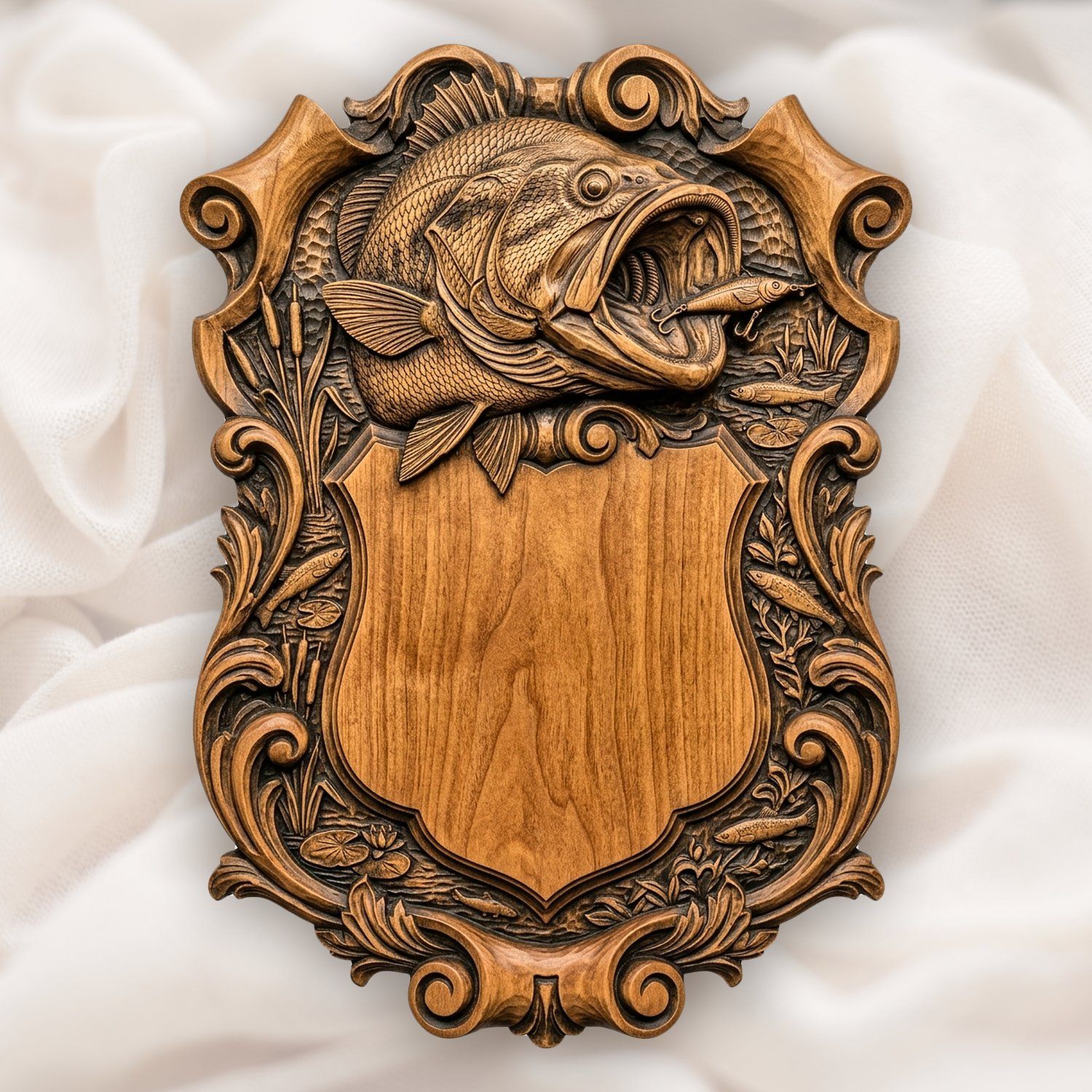 Largemouth Bass Trophy Shield CNC Relief STL bas-relief STL design
