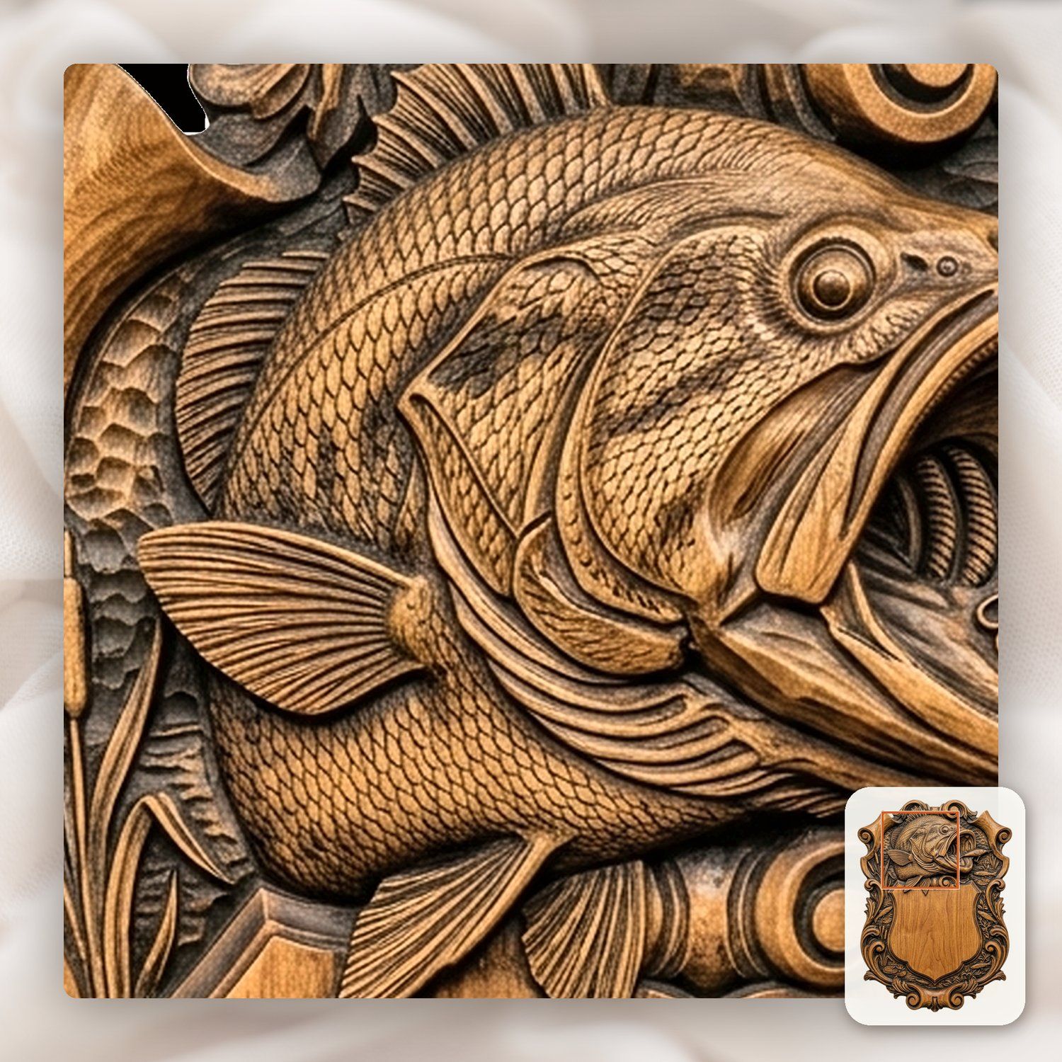 Largemouth Bass Trophy Shield CNC Relief STL bas-relief STL — view 10