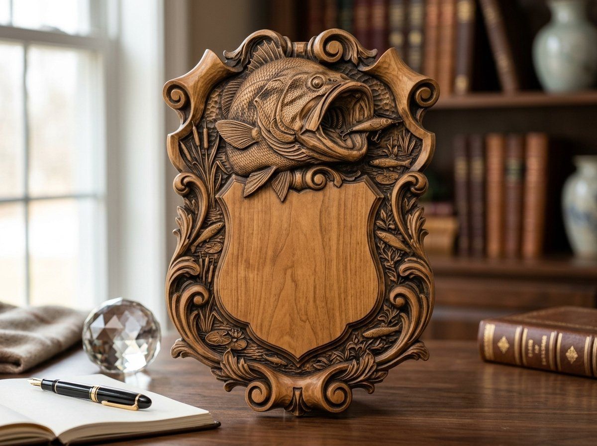 Largemouth Bass Trophy Shield CNC Relief STL bas-relief STL — view 13
