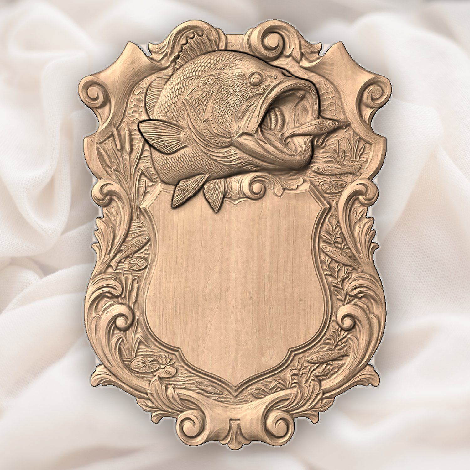Largemouth Bass Trophy Shield CNC Relief STL bas-relief STL — view 4