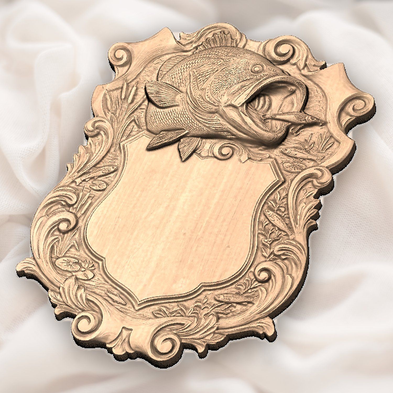 Largemouth Bass Trophy Shield CNC Relief STL bas-relief STL — view 5