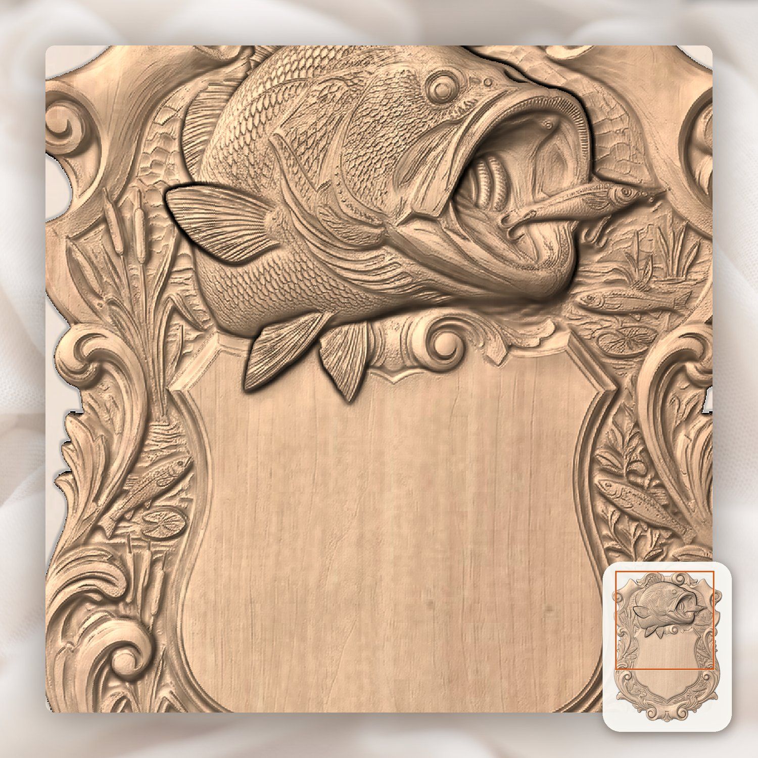 Largemouth Bass Trophy Shield CNC Relief STL bas-relief STL — view 6