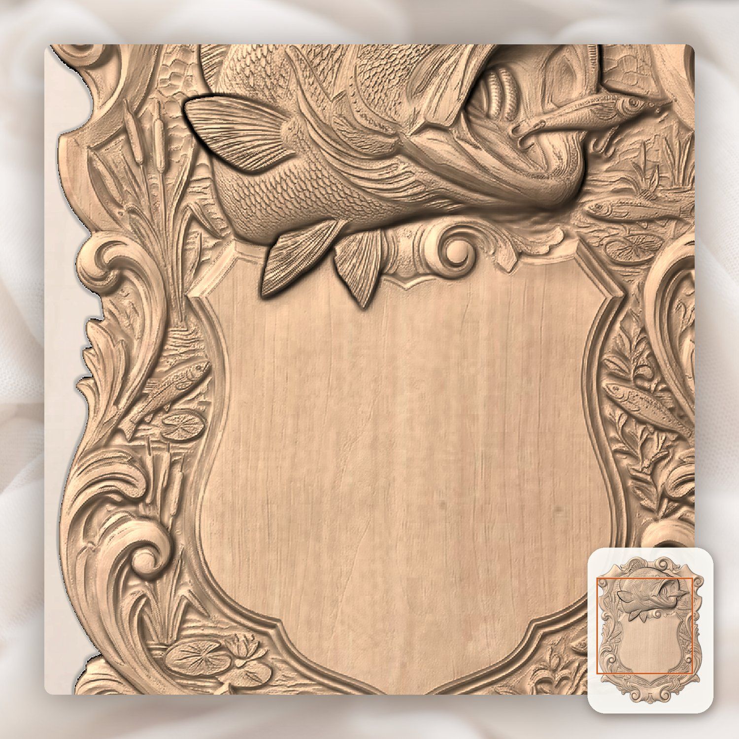 Largemouth Bass Trophy Shield CNC Relief STL bas-relief STL — view 7