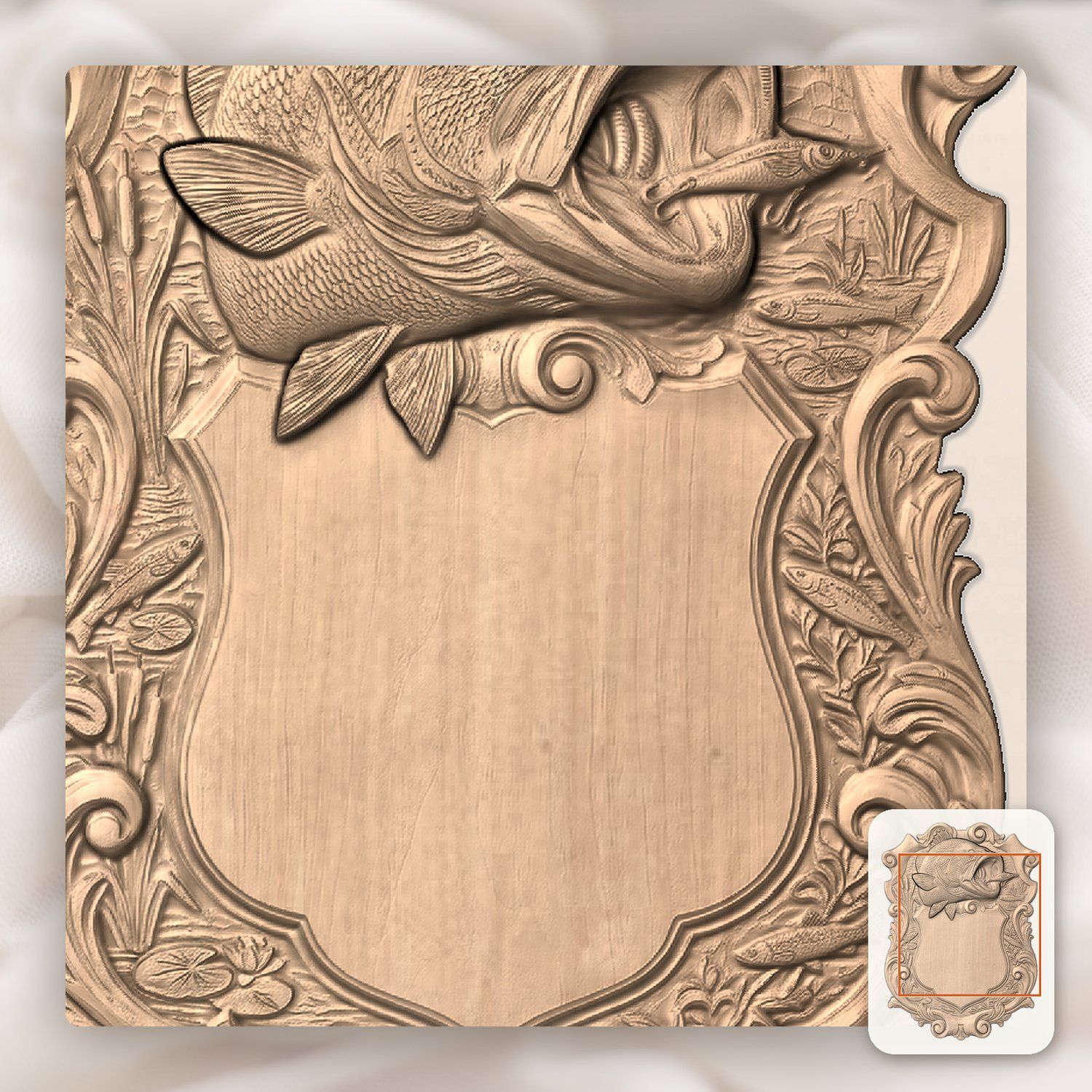 Largemouth Bass Trophy Shield CNC Relief STL bas-relief STL — view 8