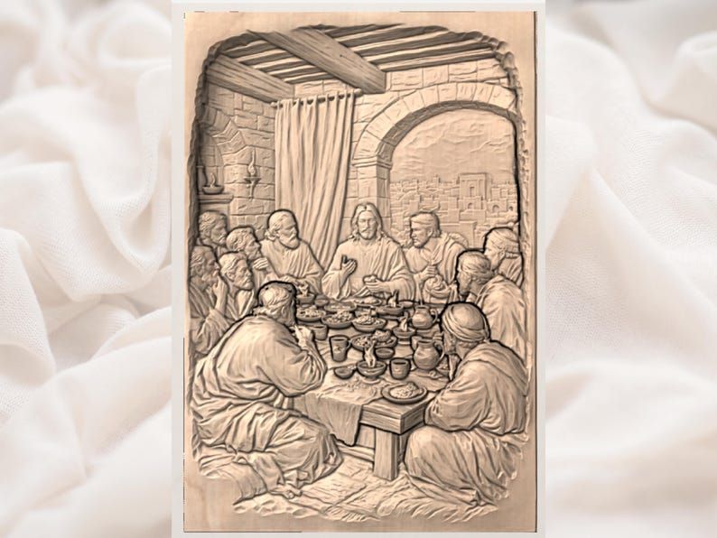 Last Supper Bas-Relief STL: Jesus and the Twelve at the Table bas-relief STL — view 3