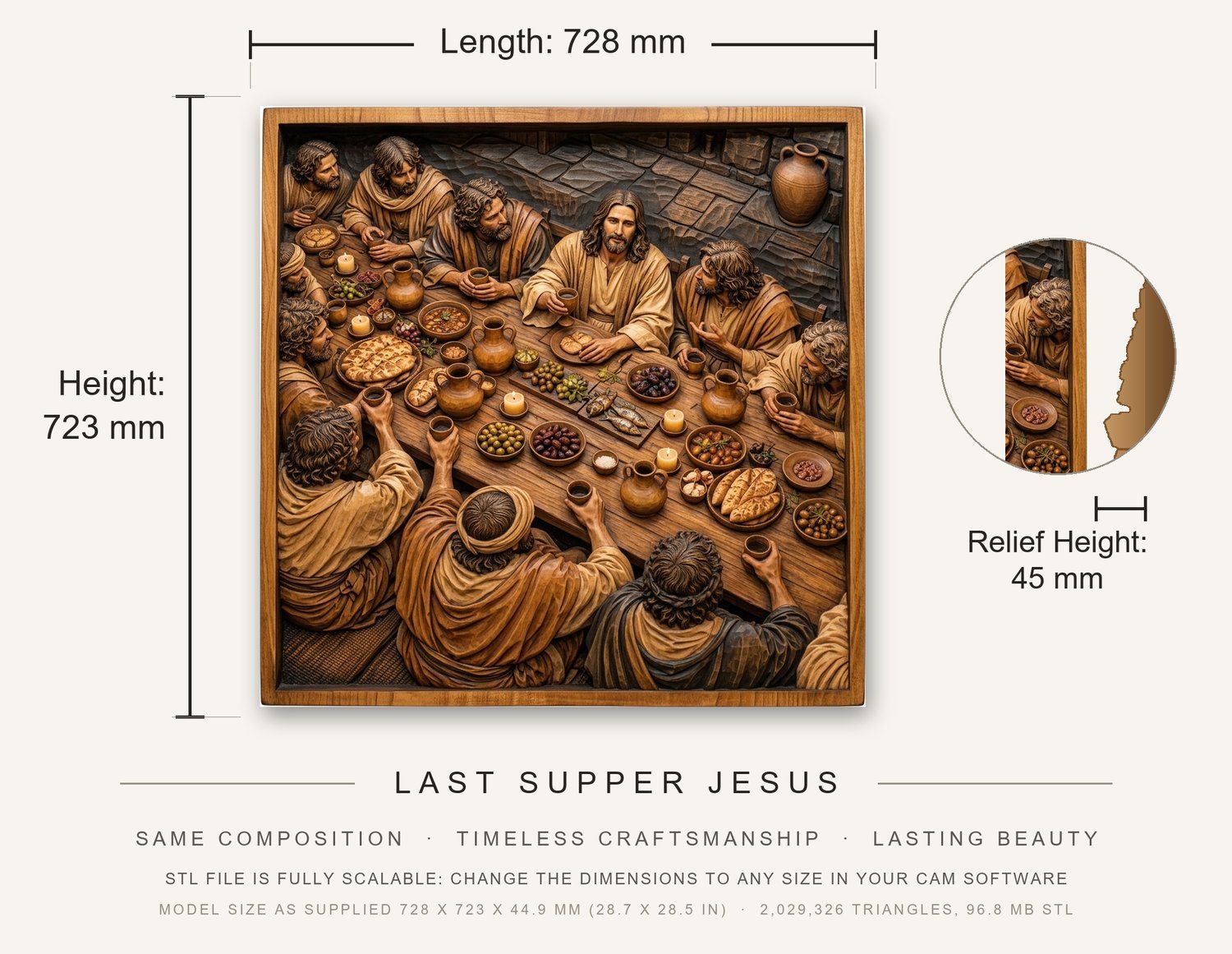 Last Supper Jesus CNC Relief STL bas-relief STL — view 3