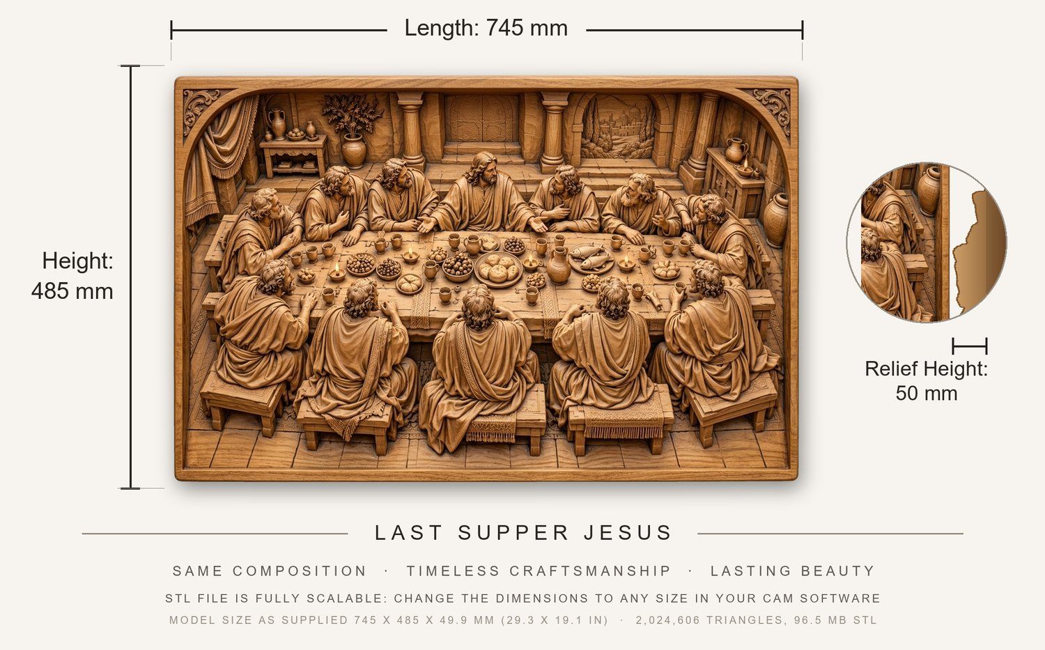 Last Supper Jesus CNC Relief STL bas-relief STL — view 3