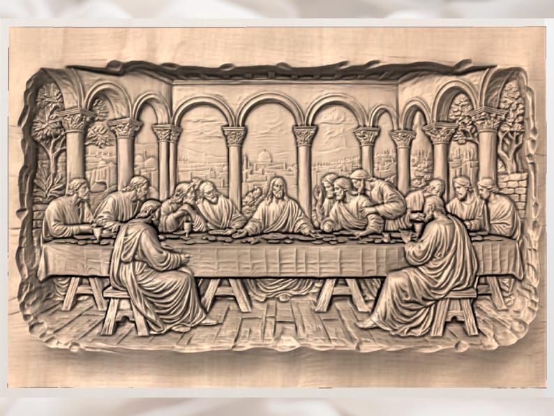 The Last Supper Bas-Relief STL with Arched Jerusalem Backdrop bas-relief STL — view 2