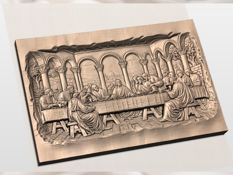 The Last Supper Bas-Relief STL with Arched Jerusalem Backdrop bas-relief STL — view 3