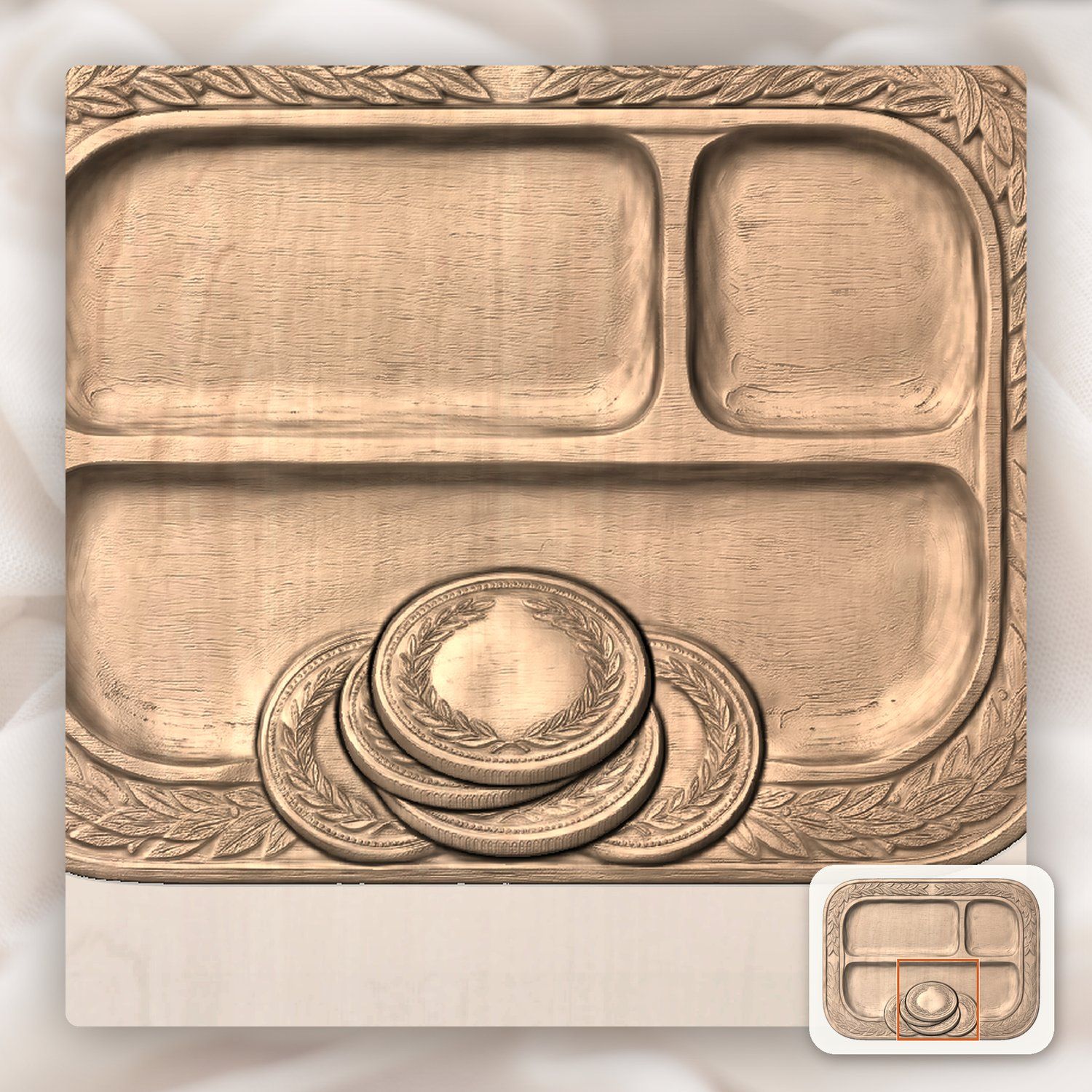 Laurel Wreath Valet Tray CNC Relief STL bas-relief STL — view 6