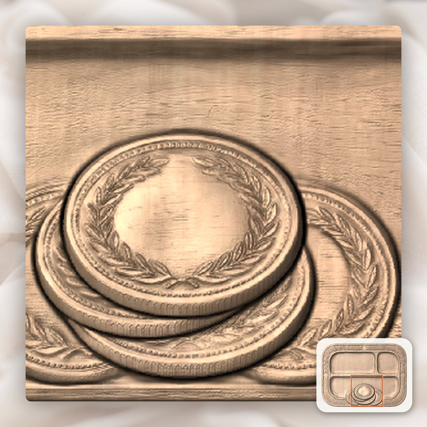 Laurel Wreath Valet Tray CNC Relief STL bas-relief STL — view 7