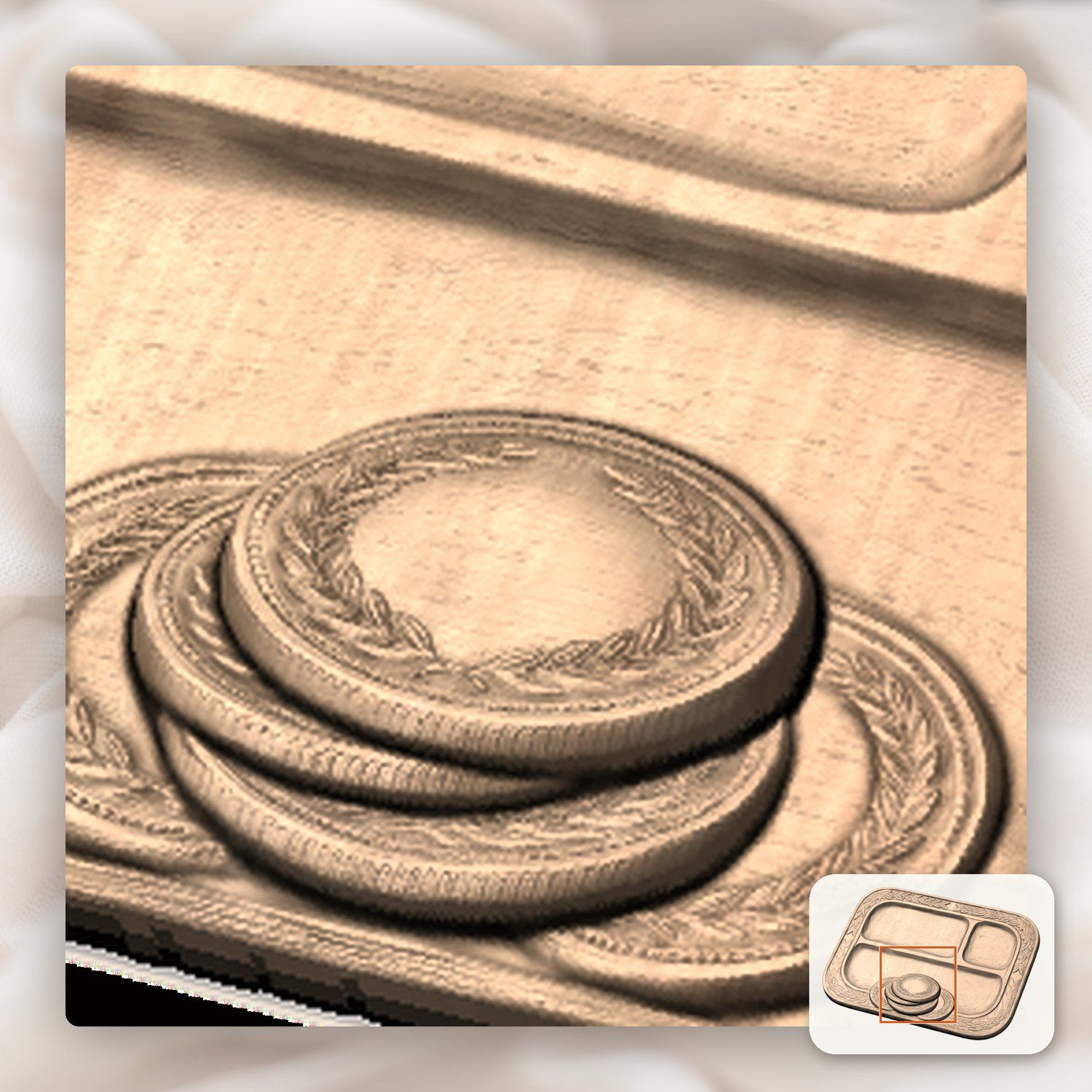 Laurel Wreath Valet Tray CNC Relief STL bas-relief STL — view 9