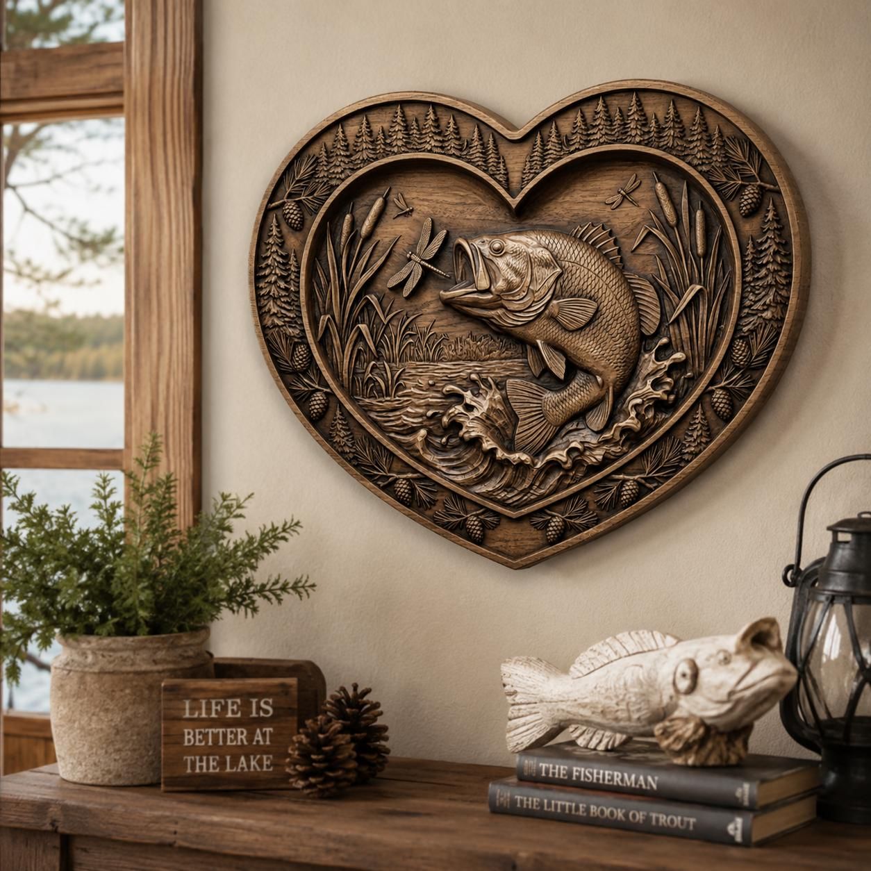 Leaping Bass CNC STL File - Largemouth Bass & Dragonfly 3D Relief for Wood Carving, Vectric Aspire, ArtCAM, Deep Scoop Fishing Panel bas-relief STL — view 5