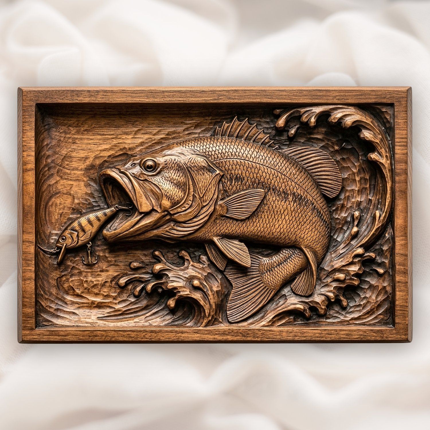 Leaping Bass Fishing CNC Relief STL bas-relief STL design