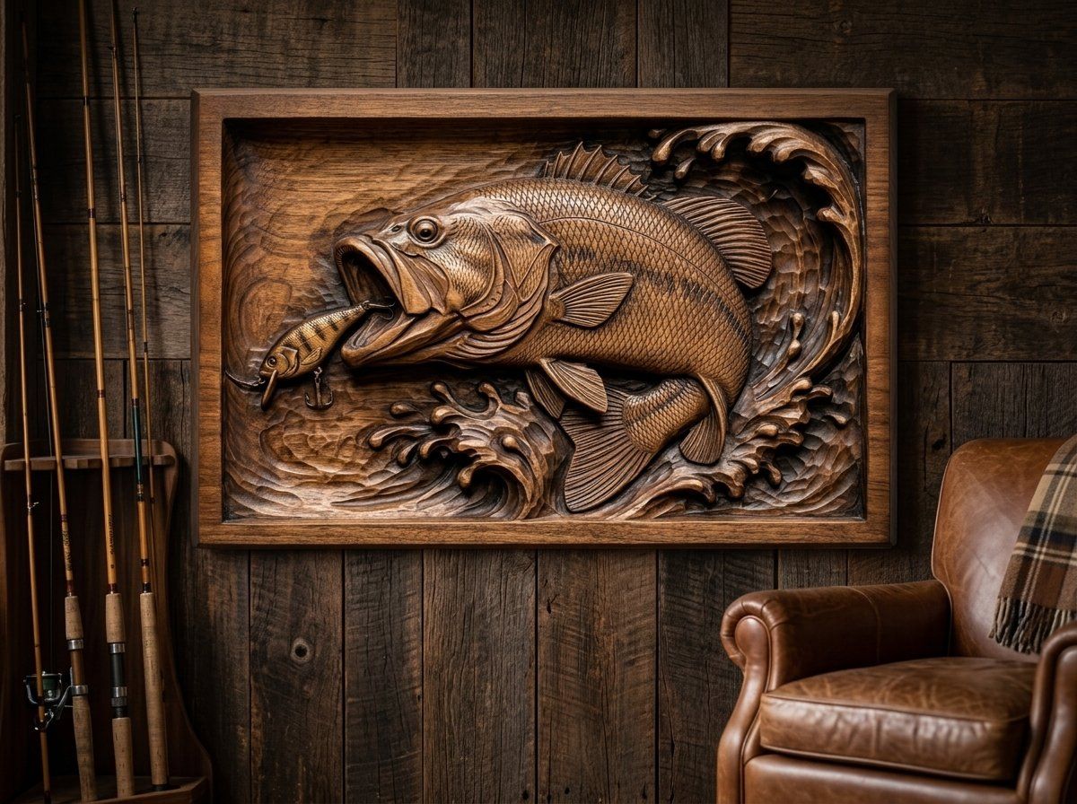 Leaping Bass Fishing CNC Relief STL bas-relief STL — view 12