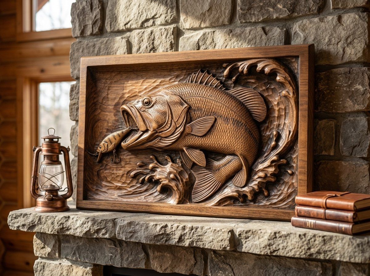 Leaping Bass Fishing CNC Relief STL bas-relief STL — view 13