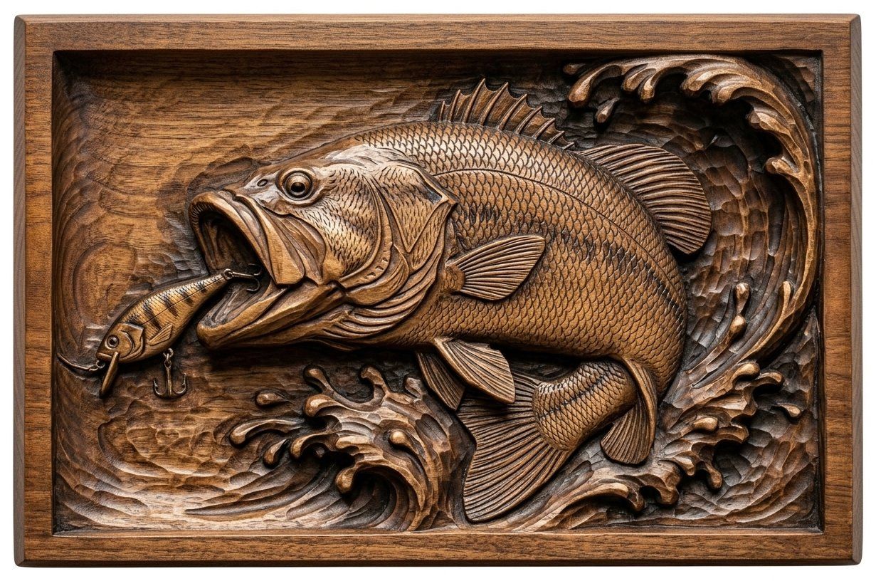 Leaping Bass Fishing CNC Relief STL bas-relief STL — view 14