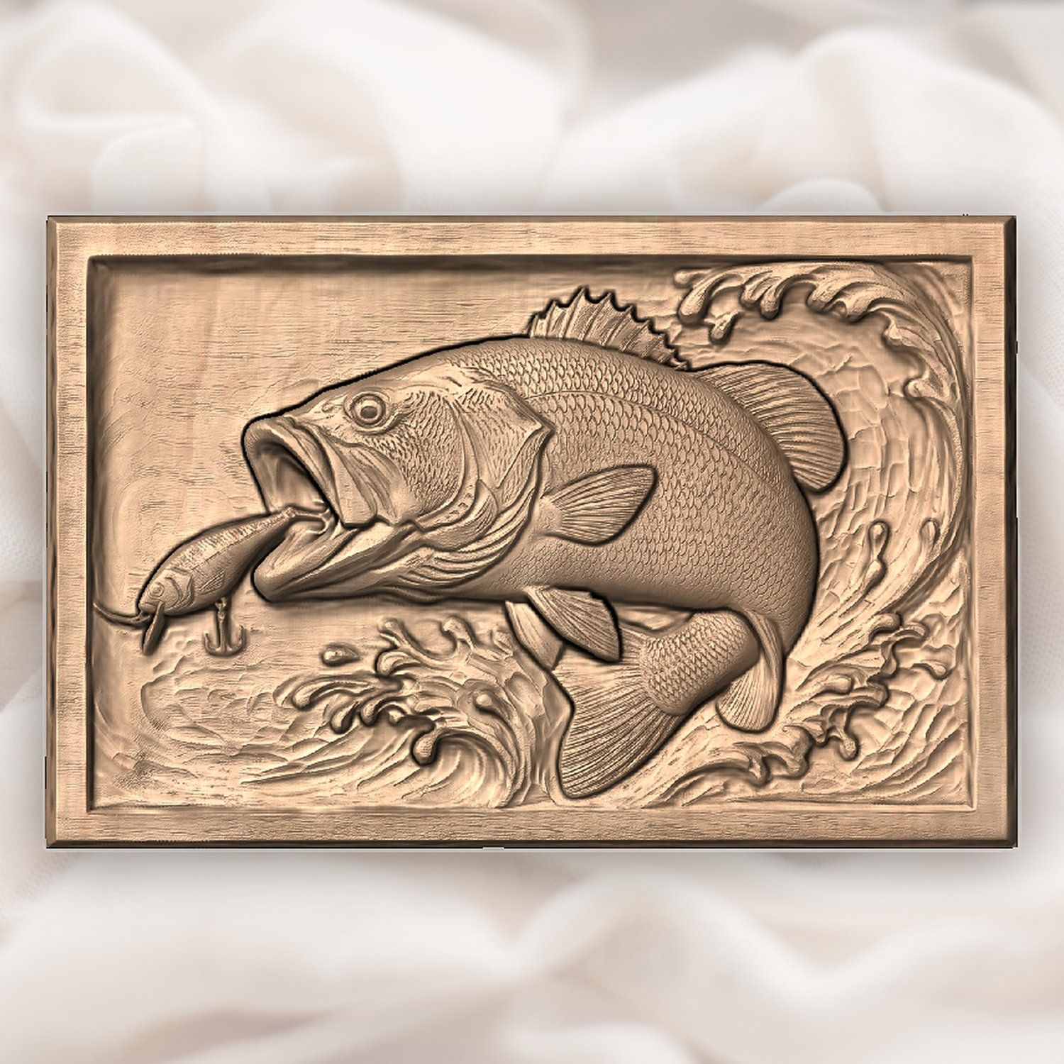 Leaping Bass Fishing CNC Relief STL bas-relief STL — view 4