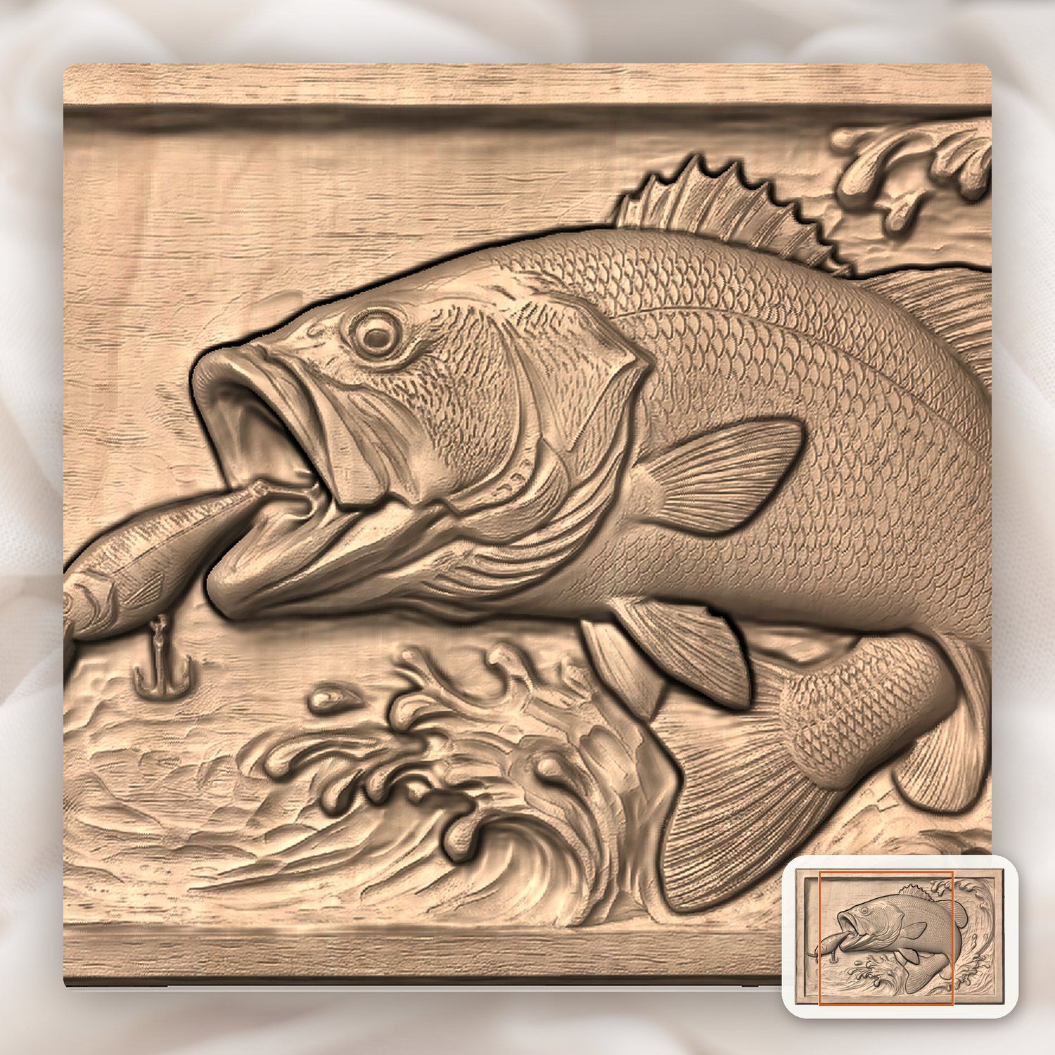 Leaping Bass Fishing CNC Relief STL bas-relief STL — view 6