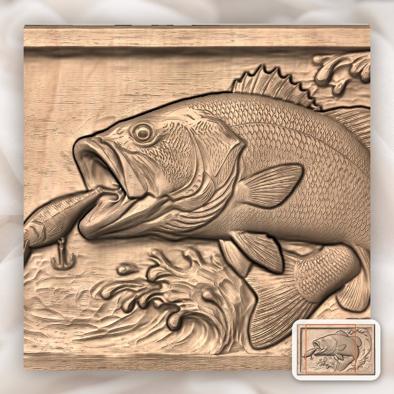 Leaping Bass Fishing CNC Relief STL bas-relief STL — view 7