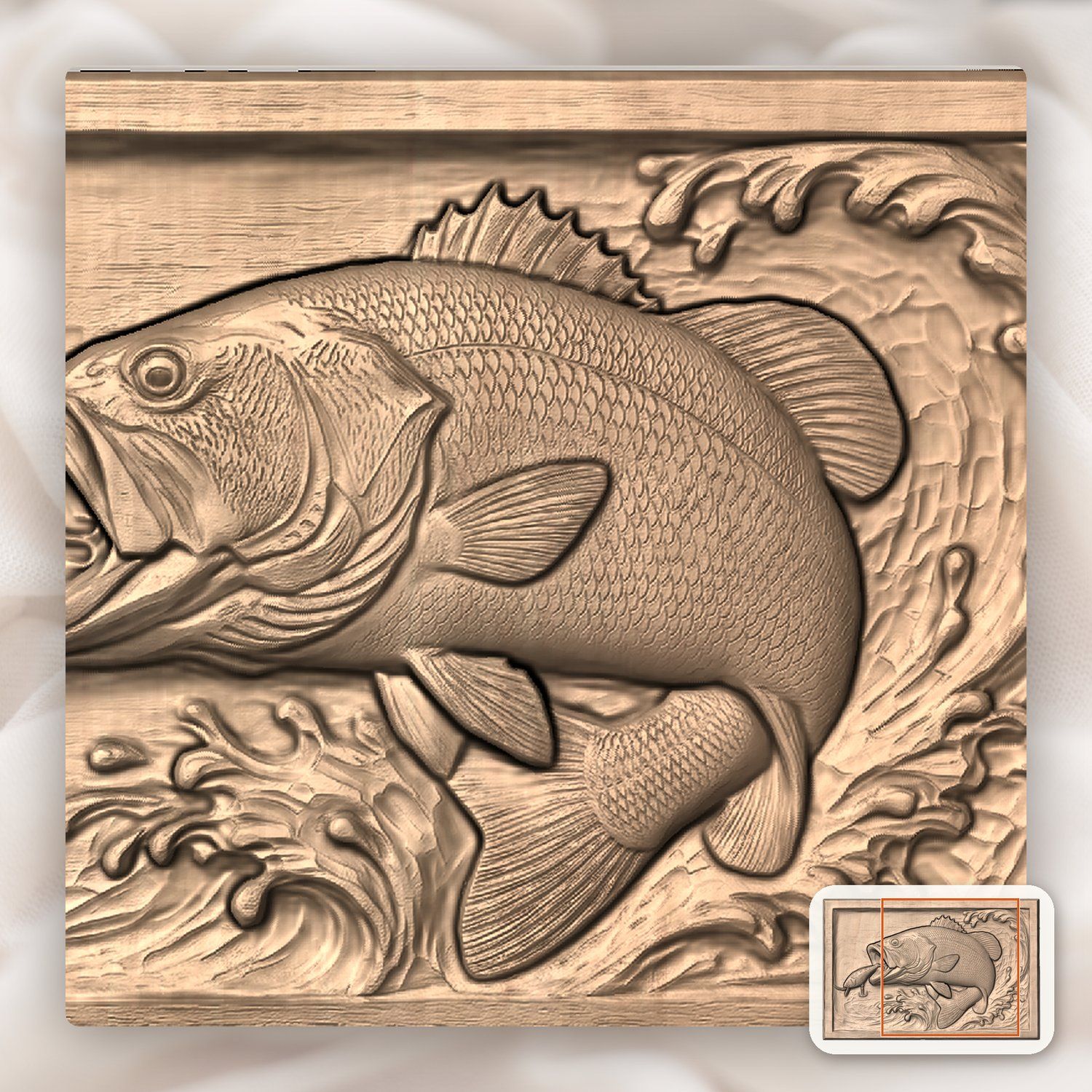 Leaping Bass Fishing CNC Relief STL bas-relief STL — view 8
