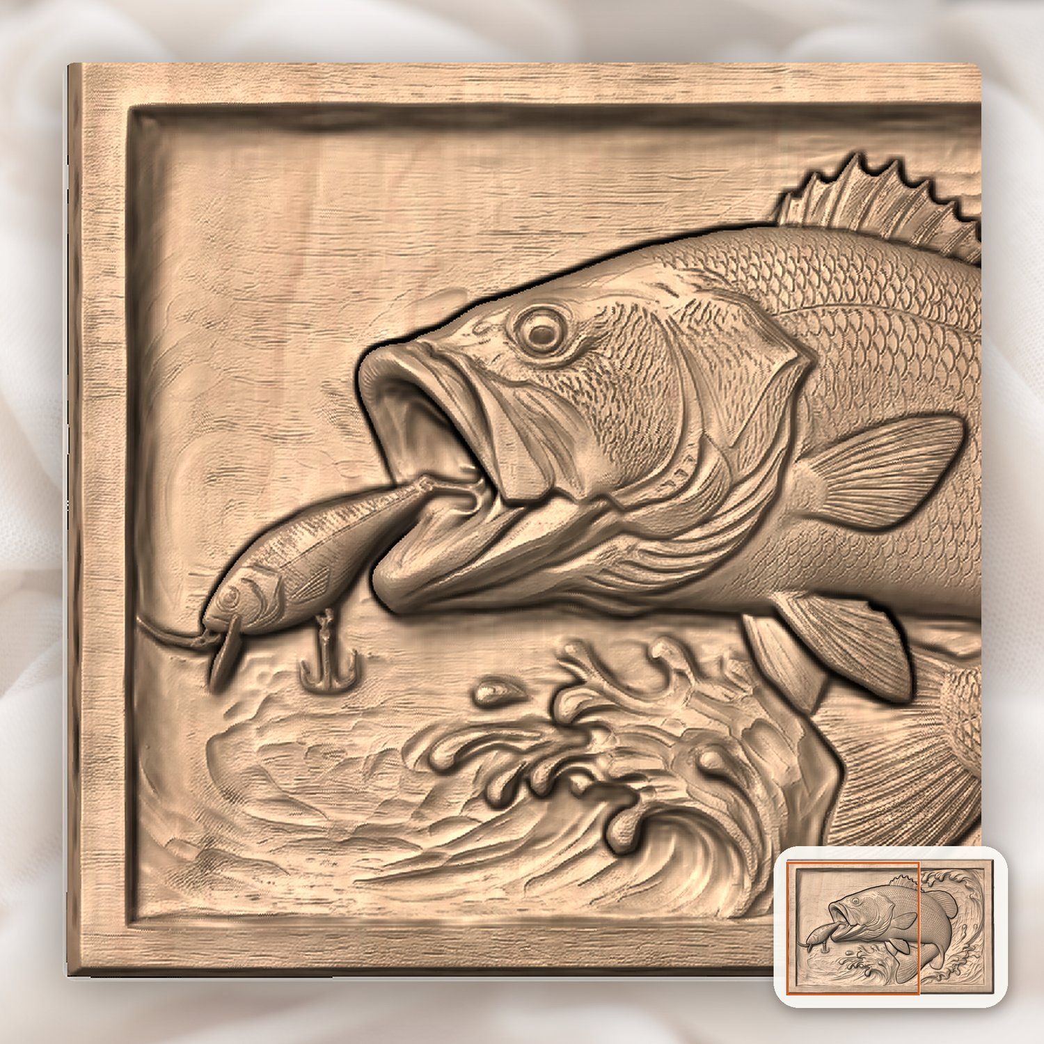 Leaping Bass Fishing CNC Relief STL bas-relief STL — view 9