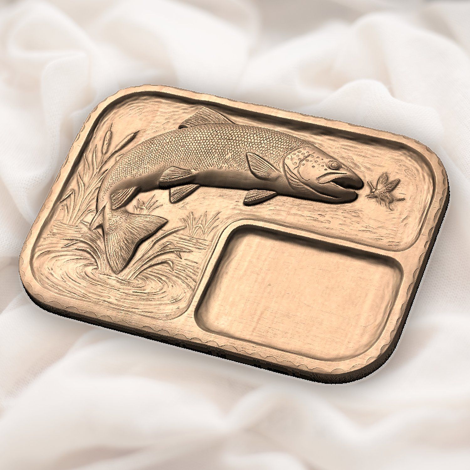 Valet Tray Leaping Brown Trout Fly Fishing Scene CNC Relief STL bas-relief STL — view 5
