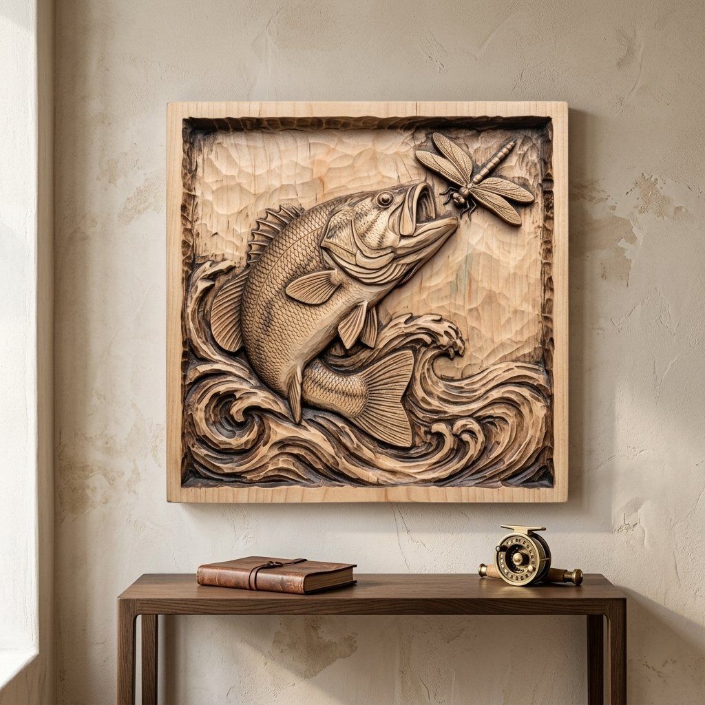 Leaping Largemouth Bass Deep Scoop Bas-Relief bas-relief STL — view 3