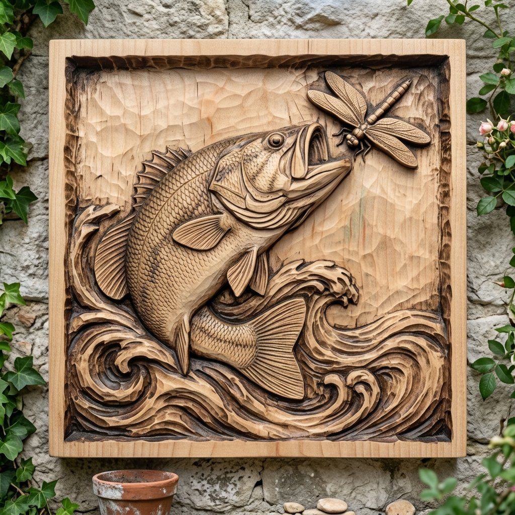 Leaping Largemouth Bass Deep Scoop Bas-Relief bas-relief STL — view 5