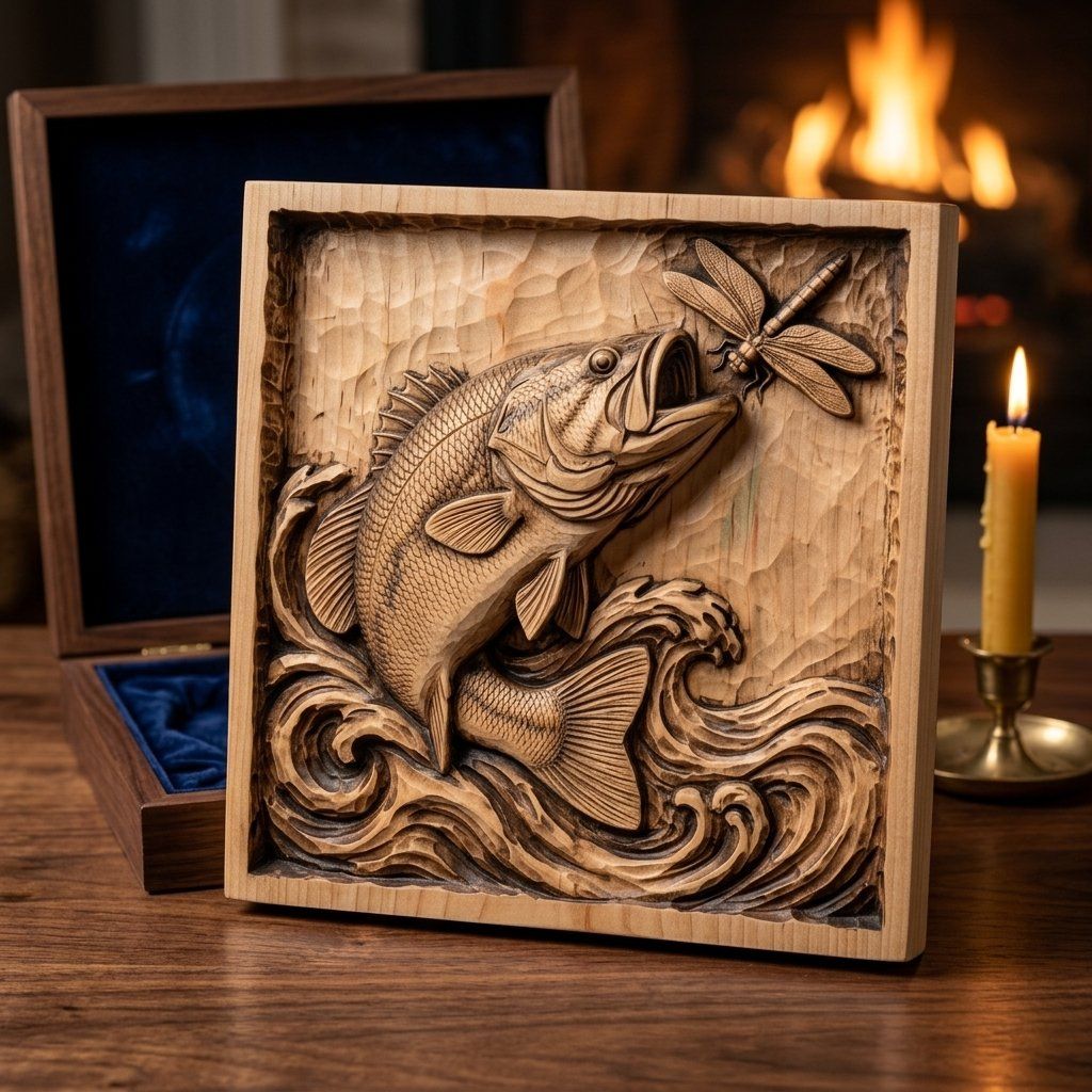 Leaping Largemouth Bass Deep Scoop Bas-Relief bas-relief STL — view 6