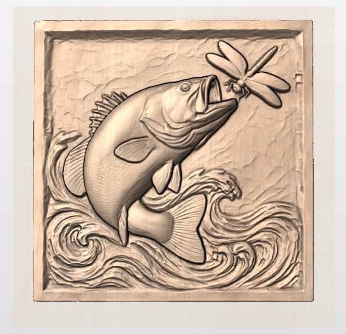Leaping Largemouth Bass Deep Scoop Bas-Relief bas-relief STL — view 8