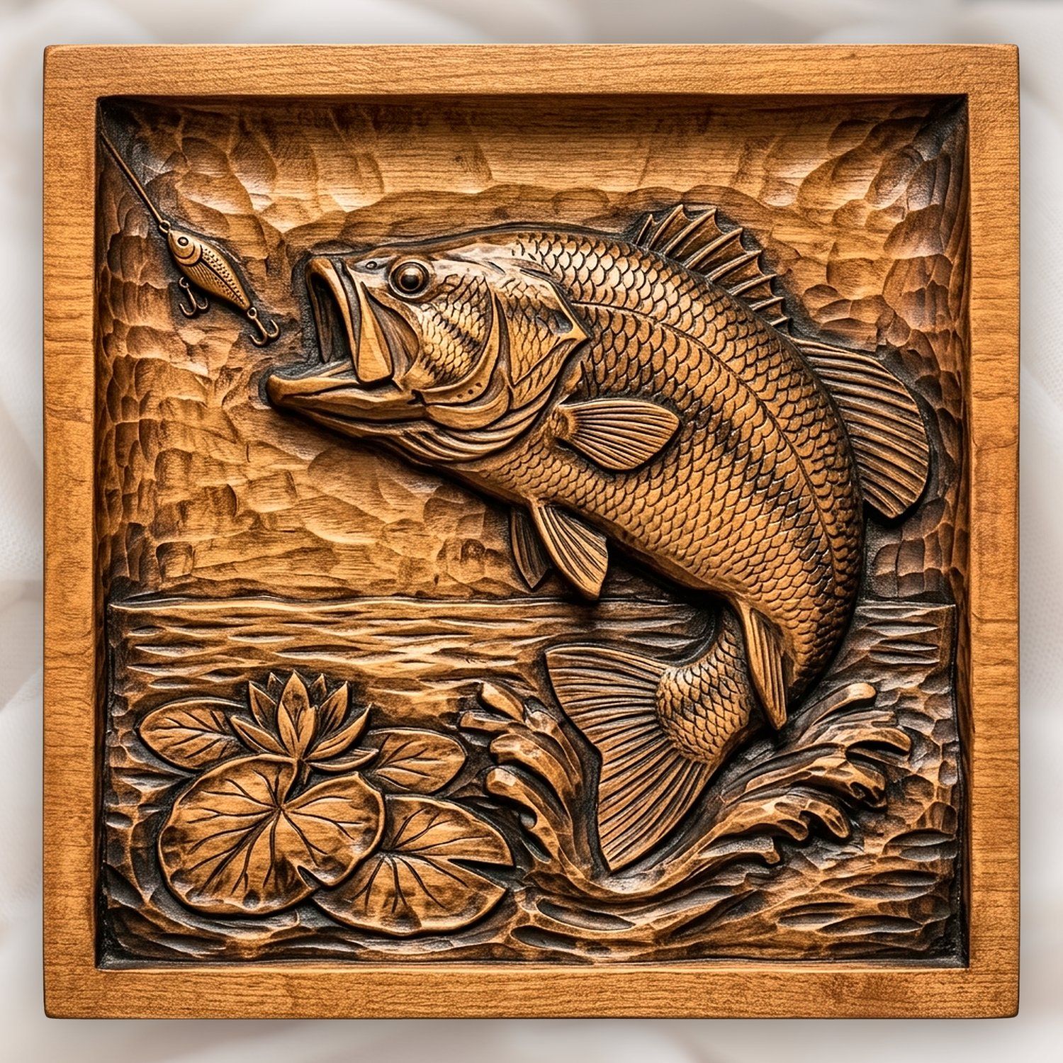 Leaping Largemouth Bass Fishing CNC Relief STL bas-relief STL design