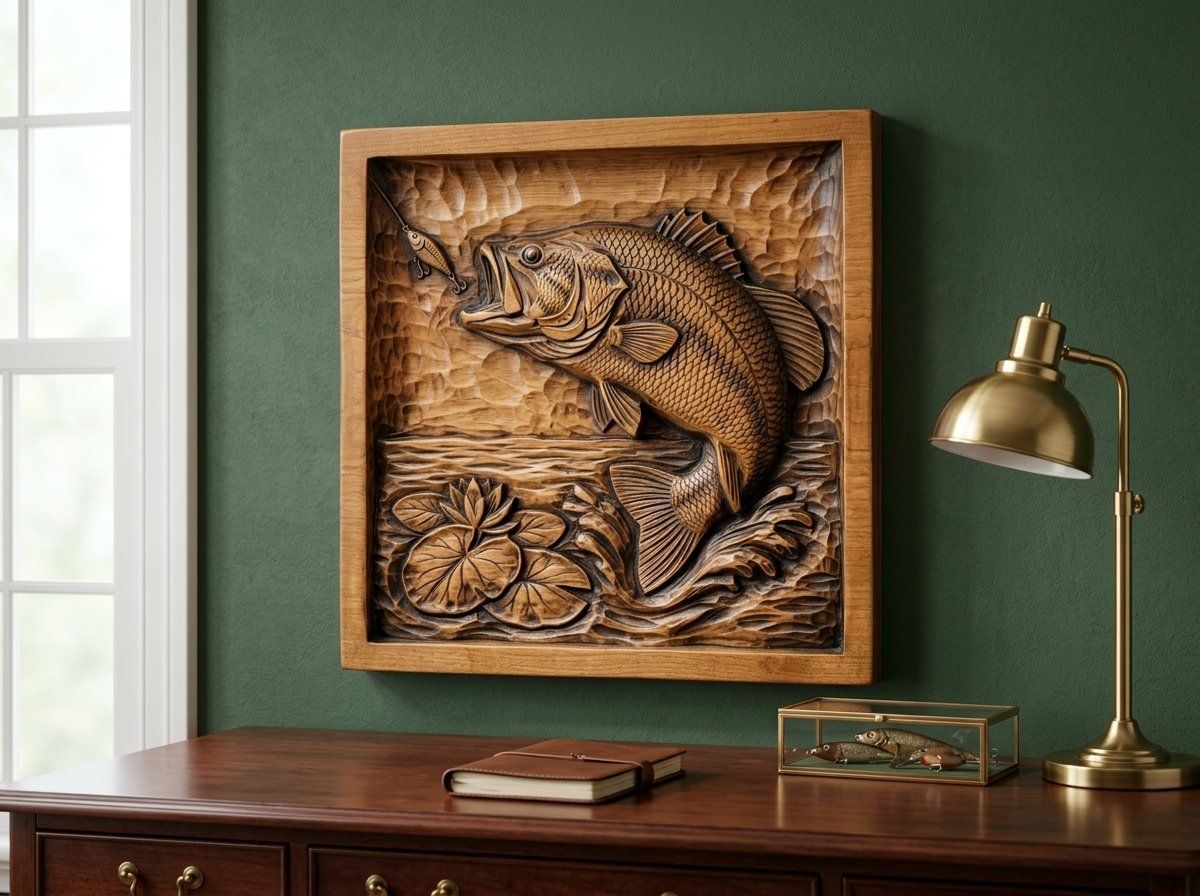 Leaping Largemouth Bass Fishing CNC Relief STL bas-relief STL — view 13