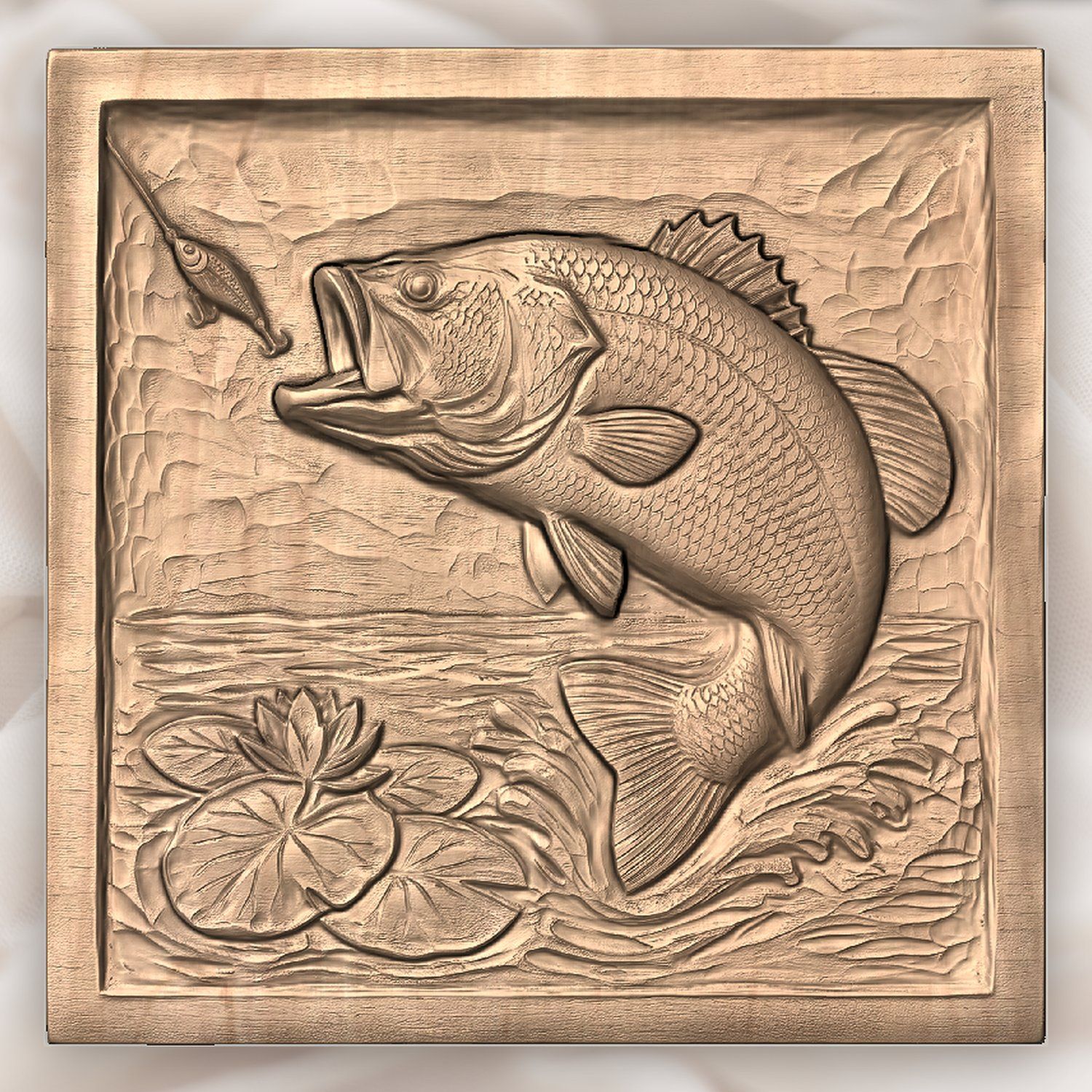 Leaping Largemouth Bass Fishing CNC Relief STL bas-relief STL — view 4