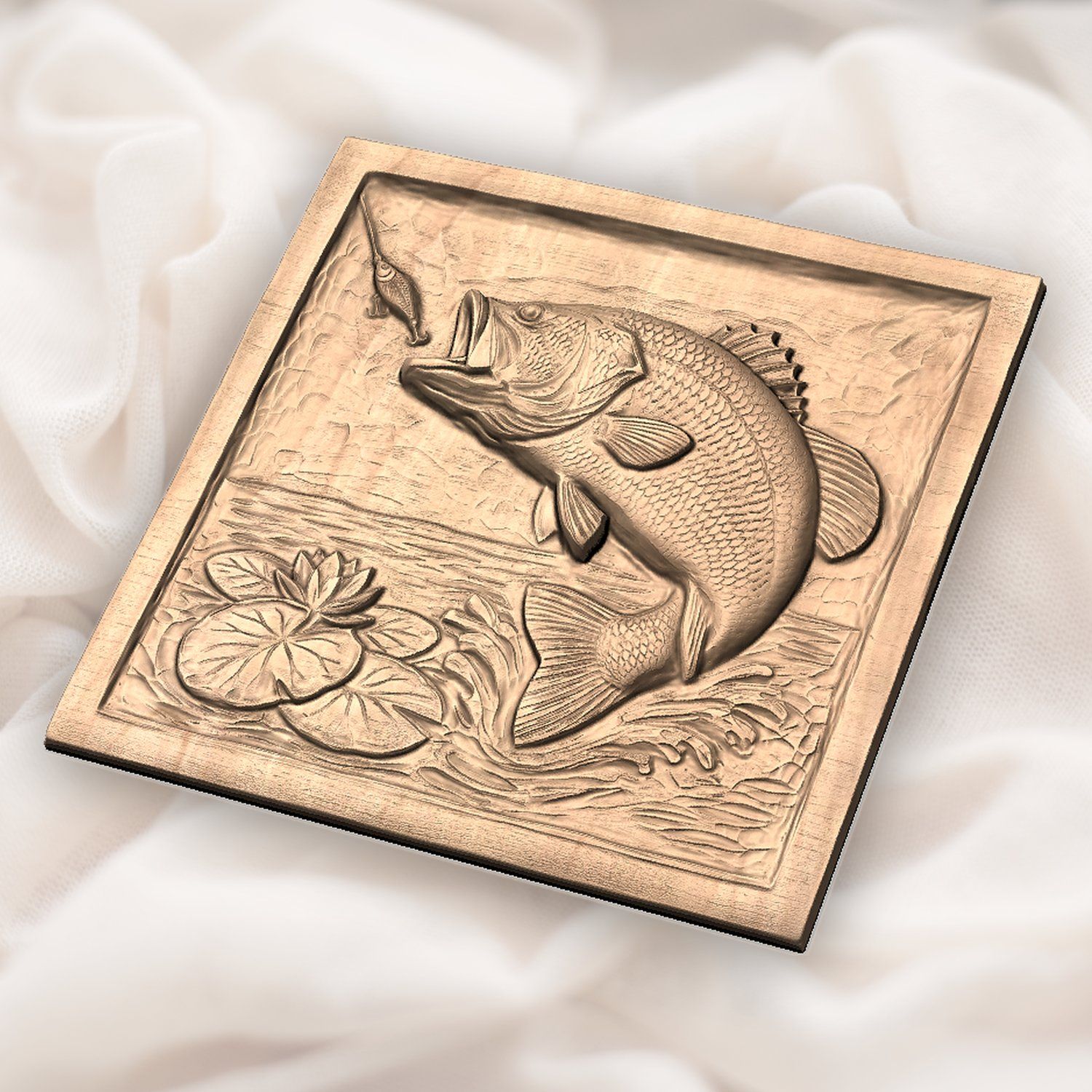 Leaping Largemouth Bass Fishing CNC Relief STL bas-relief STL — view 5