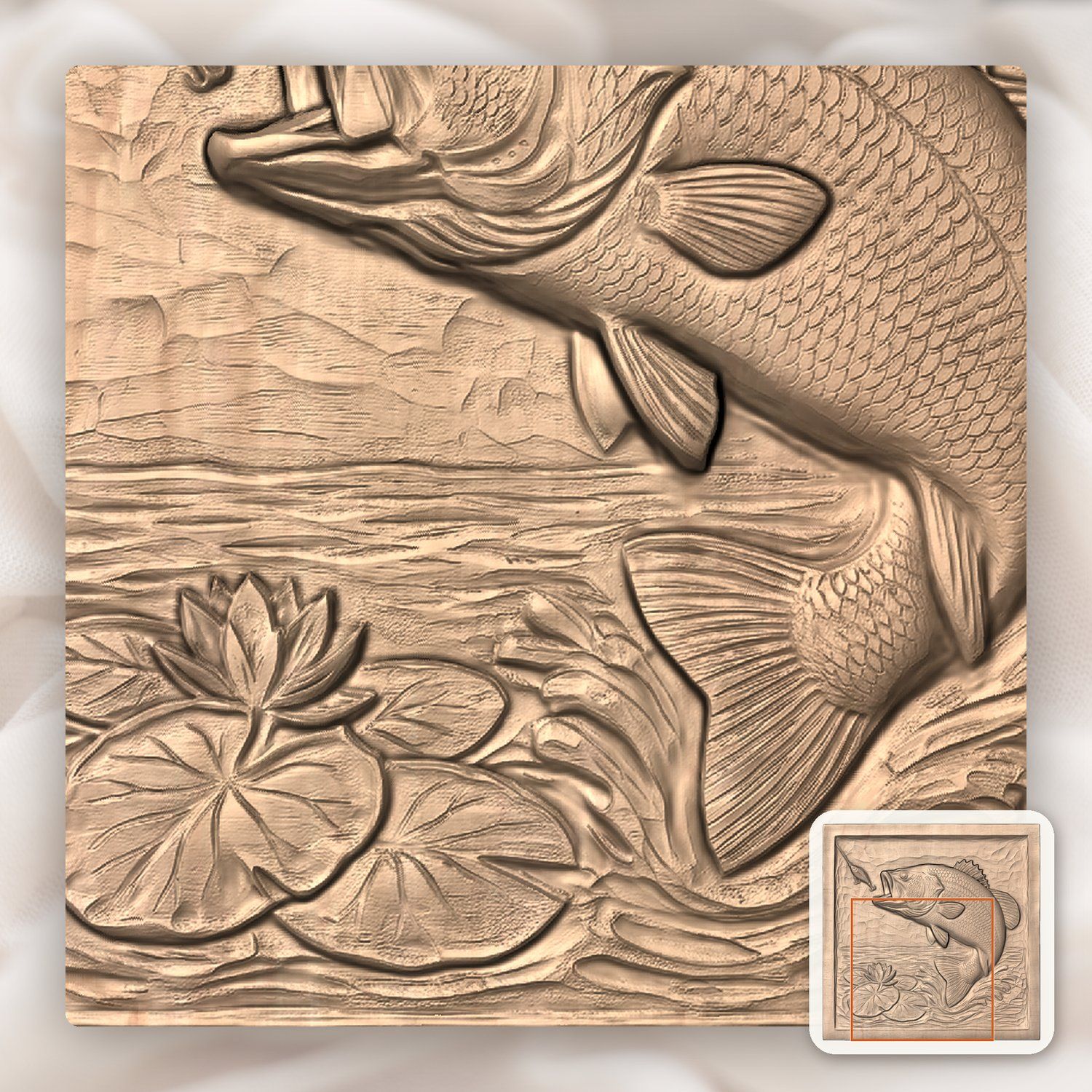 Leaping Largemouth Bass Fishing CNC Relief STL bas-relief STL — view 7