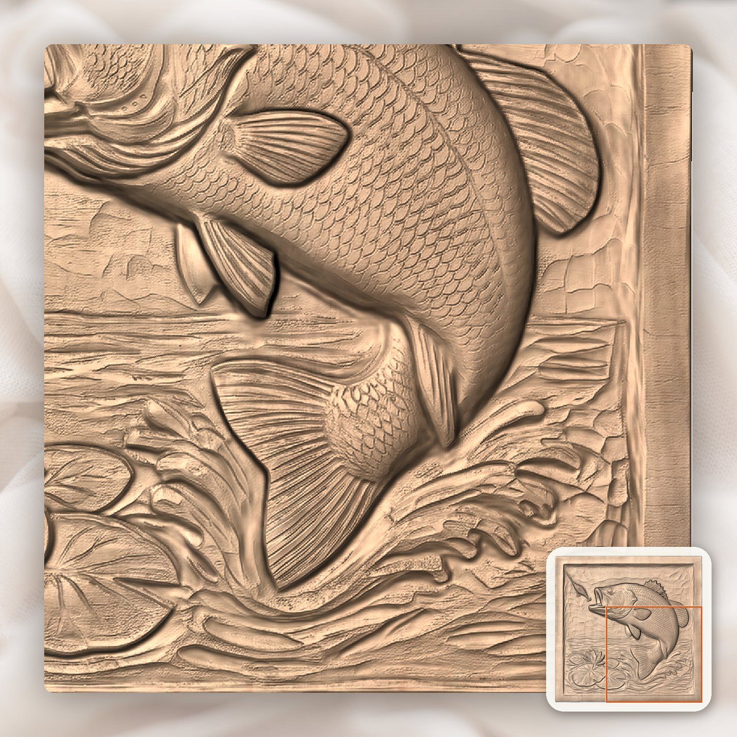 Leaping Largemouth Bass Fishing CNC Relief STL bas-relief STL — view 8
