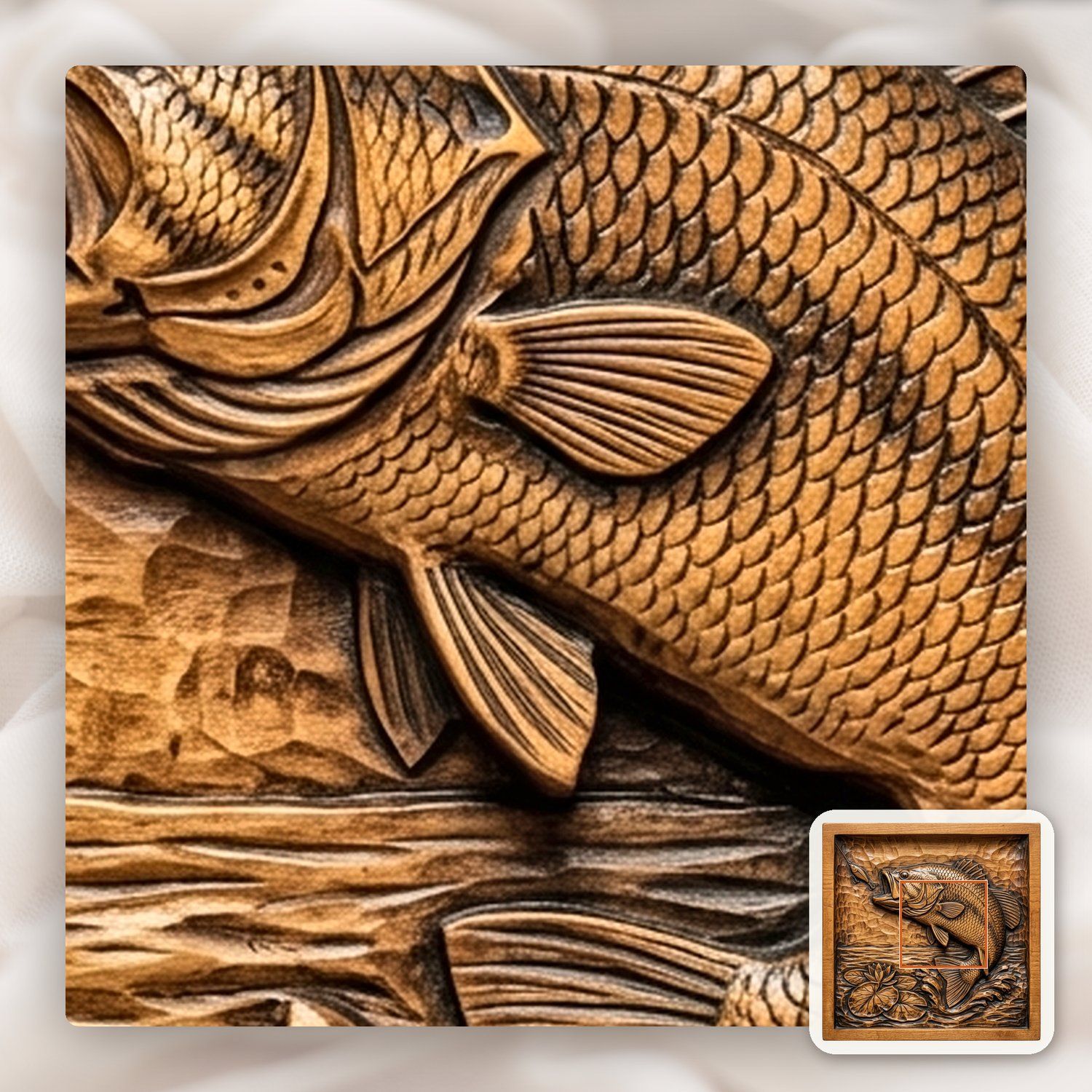 Leaping Largemouth Bass Fishing CNC Relief STL bas-relief STL — view 10