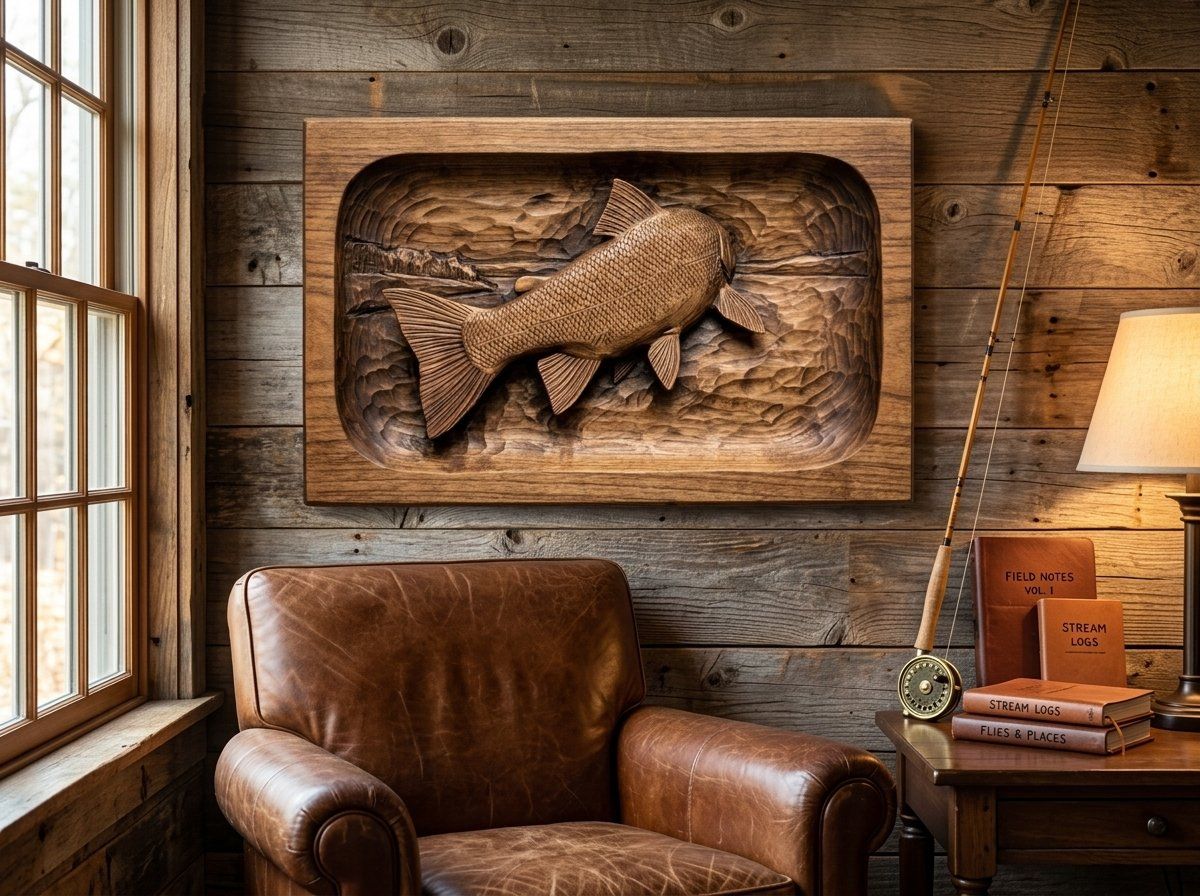 Leaping Trout Fish Wildlife Scene CNC Relief STL bas-relief STL — view 12