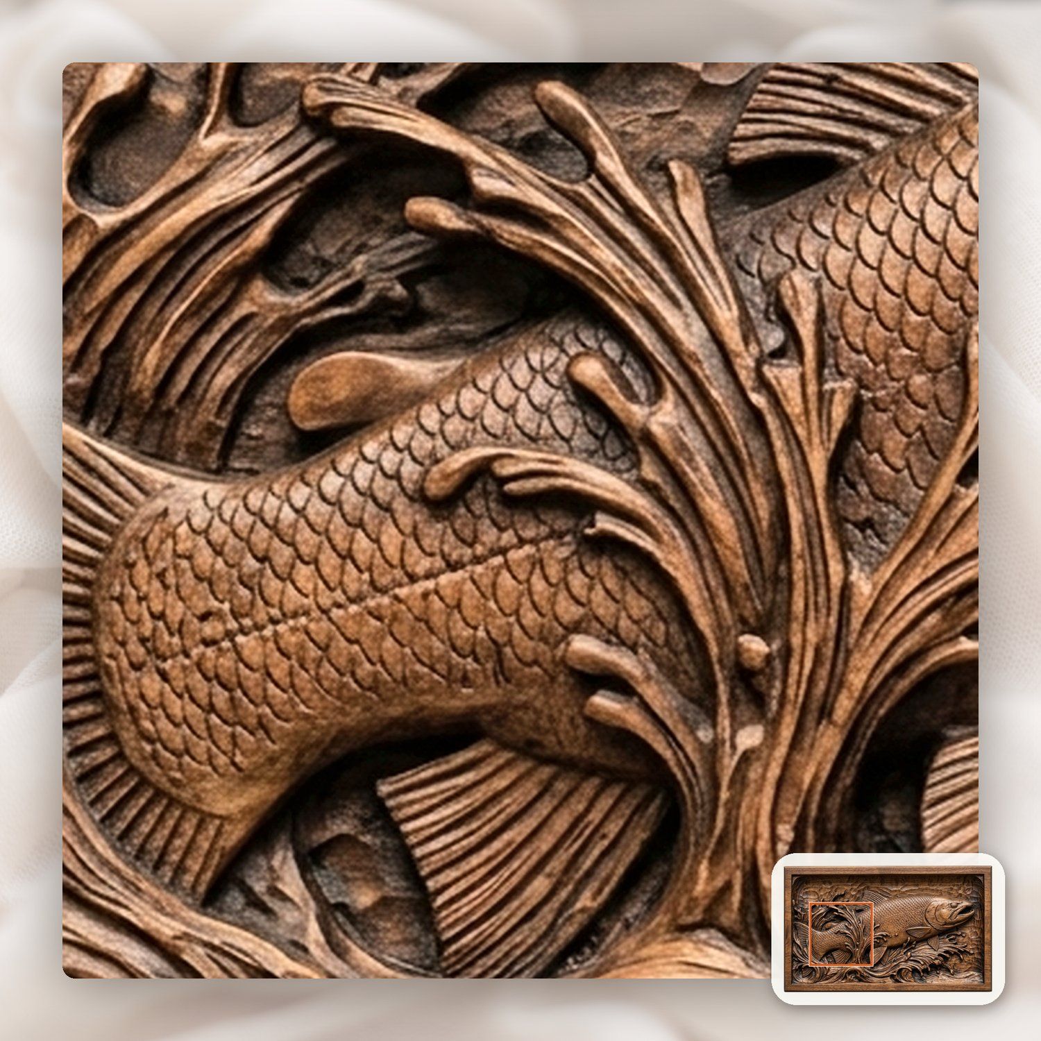 Leaping Trout Fishing Scene CNC Relief STL bas-relief STL — view 11