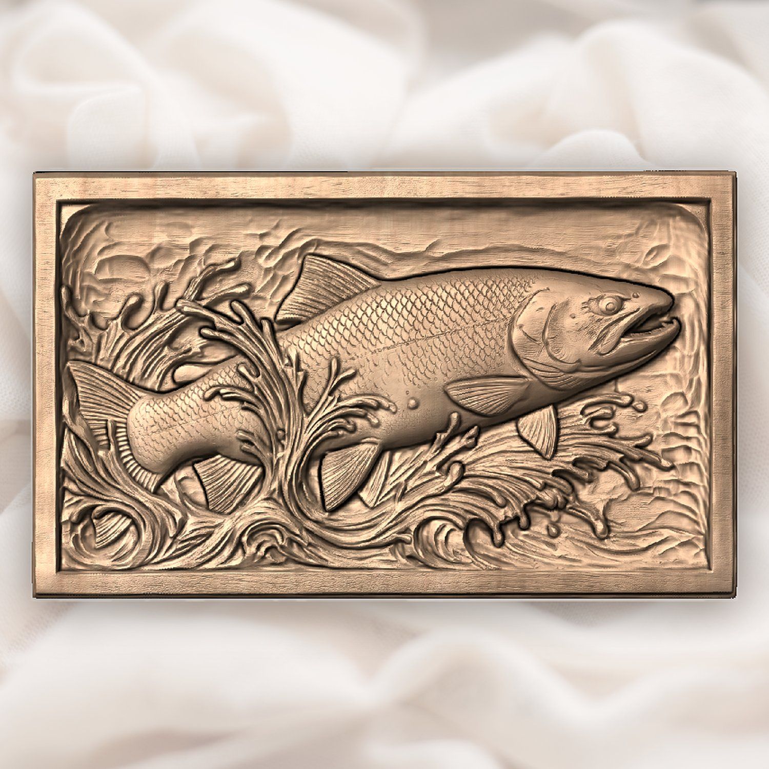 Leaping Trout Fishing Scene CNC Relief STL bas-relief STL — view 4