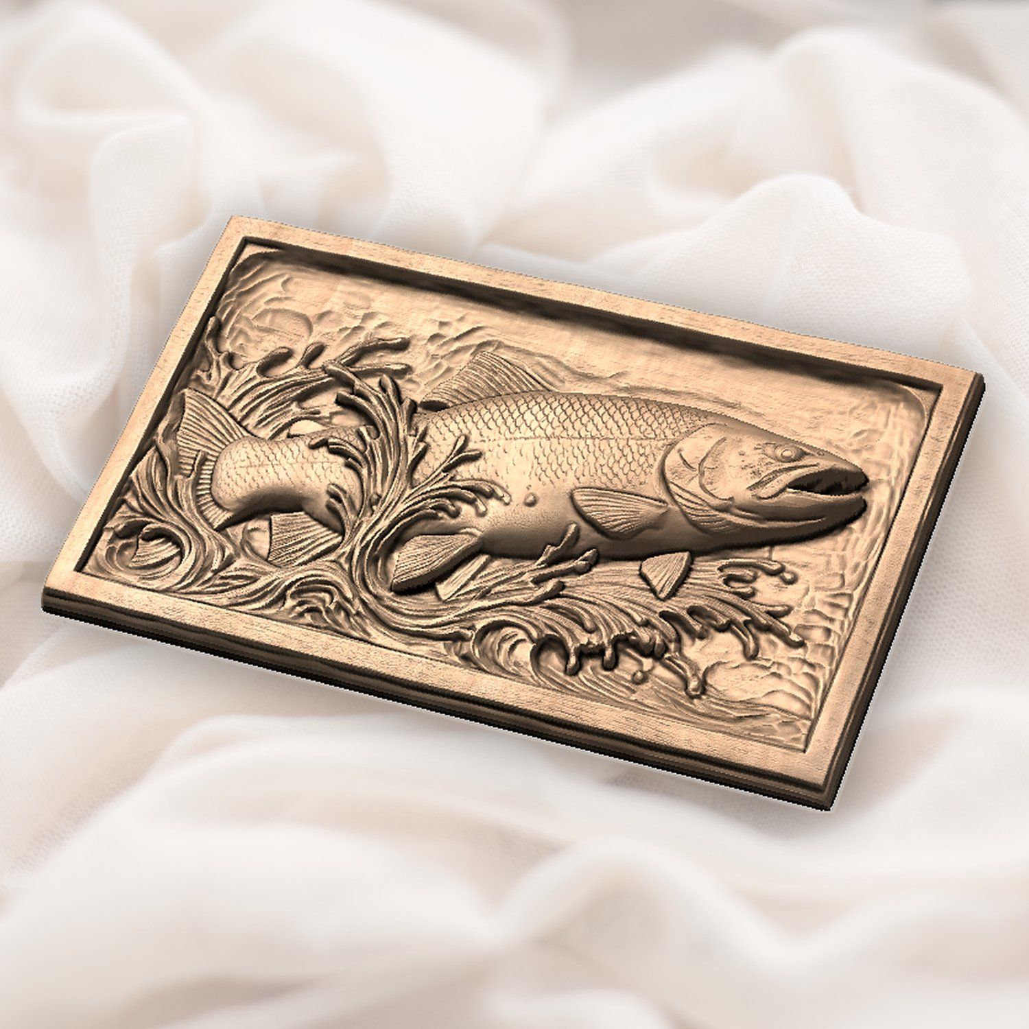 Leaping Trout Fishing Scene CNC Relief STL bas-relief STL — view 5