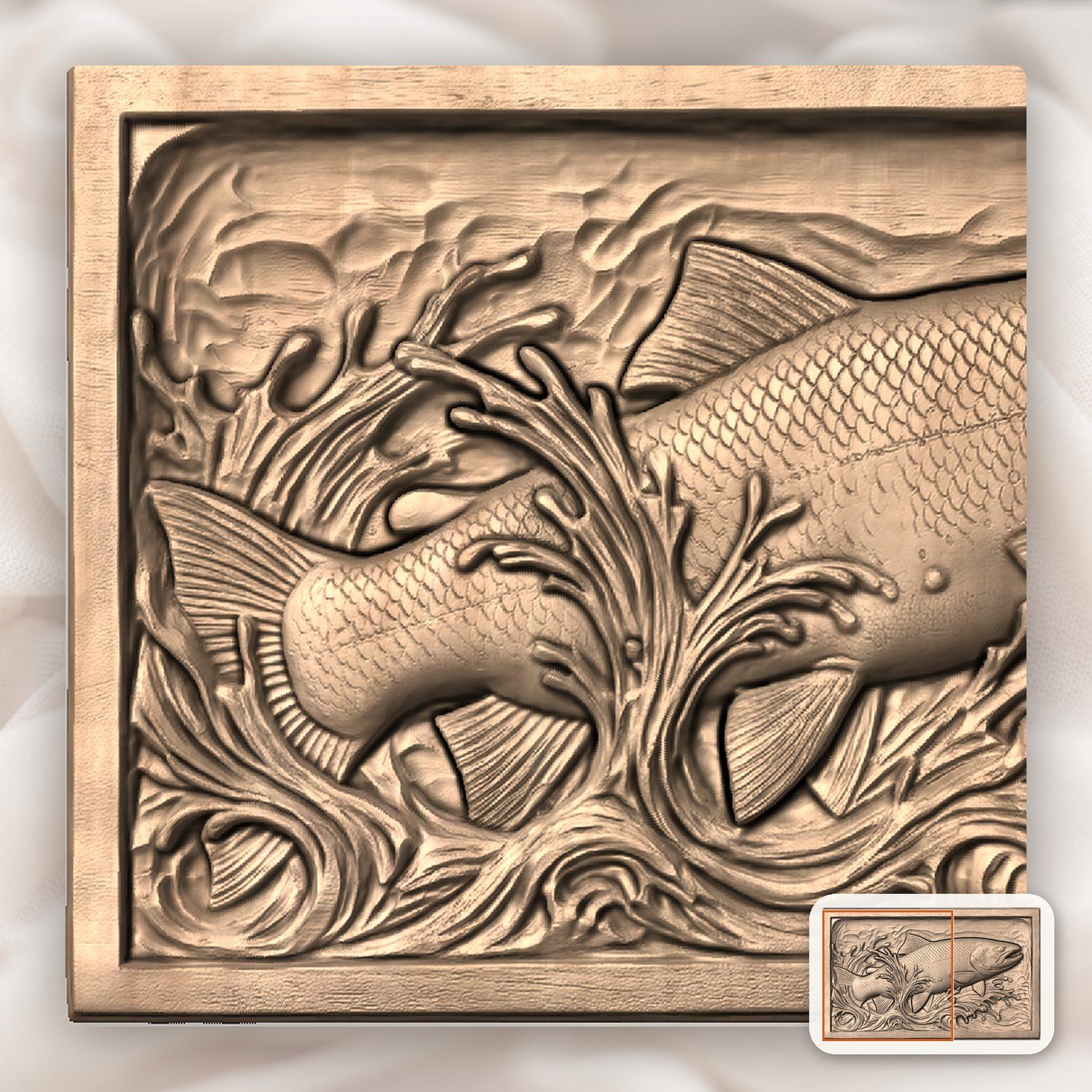 Leaping Trout Fishing Scene CNC Relief STL bas-relief STL — view 7