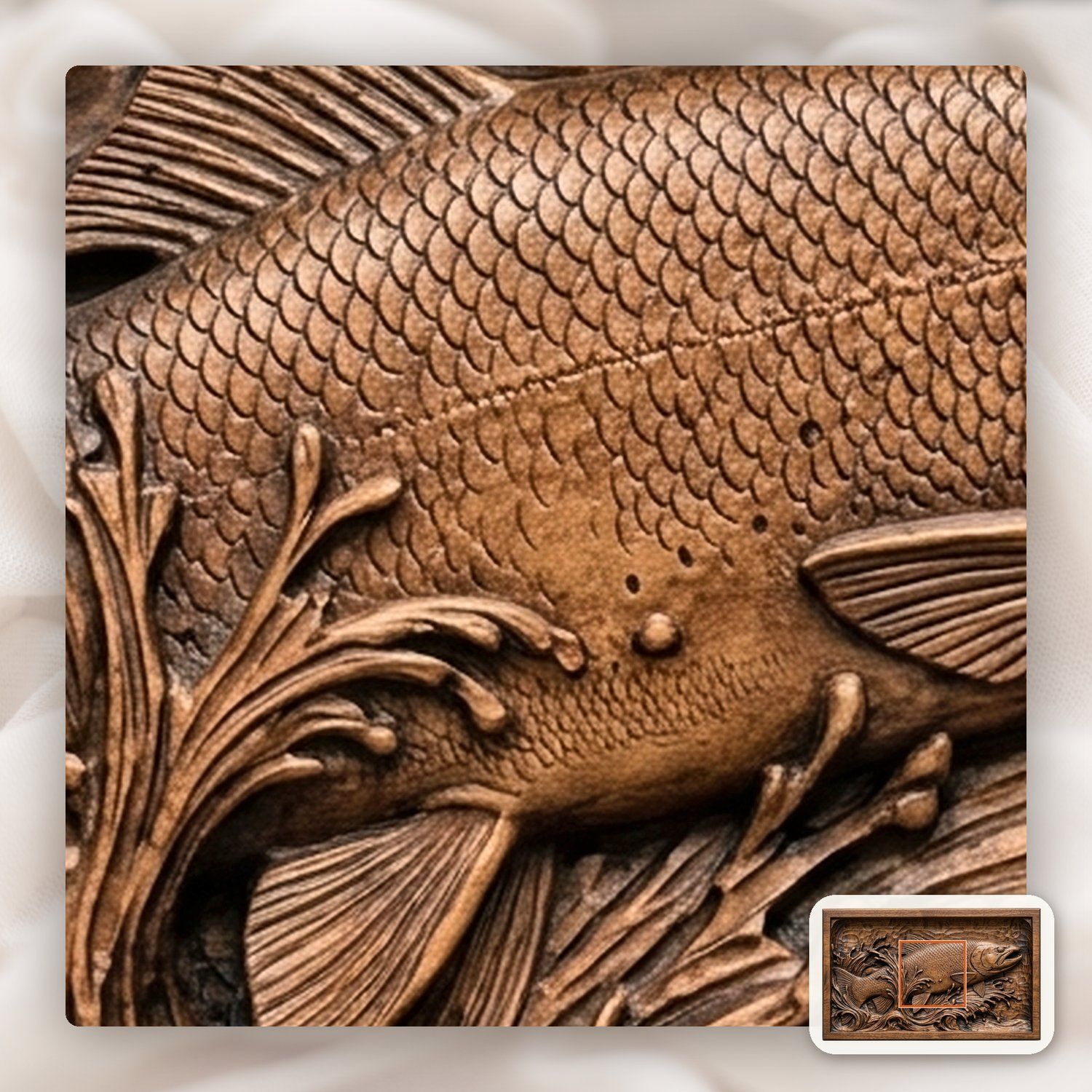 Leaping Trout Fishing Scene CNC Relief STL bas-relief STL — view 10