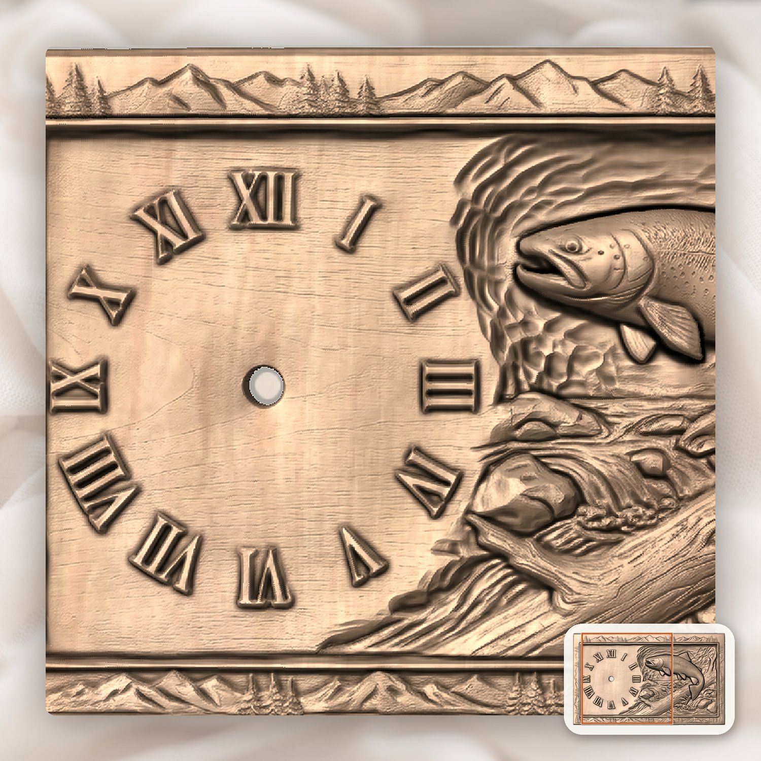 Leaping Trout Fishing Scene Wall Clock CNC Relief STL bas-relief STL — view 10