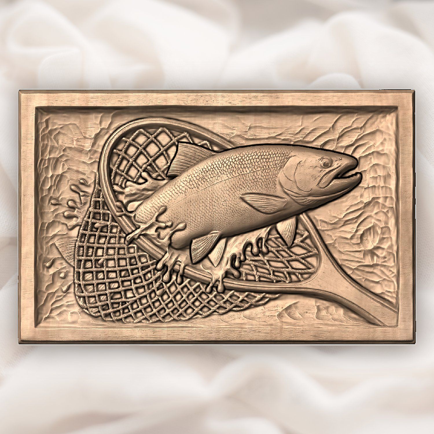 Leaping Trout in Fishing Net Wood CNC Relief STL bas-relief STL — view 4