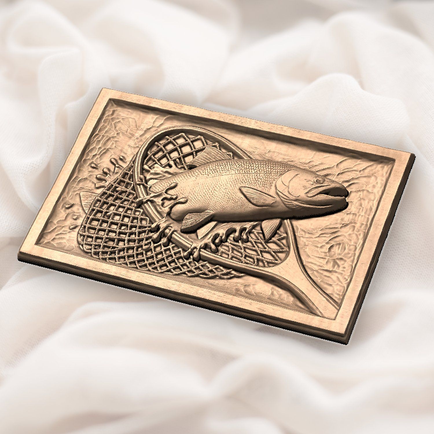 Leaping Trout in Fishing Net Wood CNC Relief STL bas-relief STL — view 5