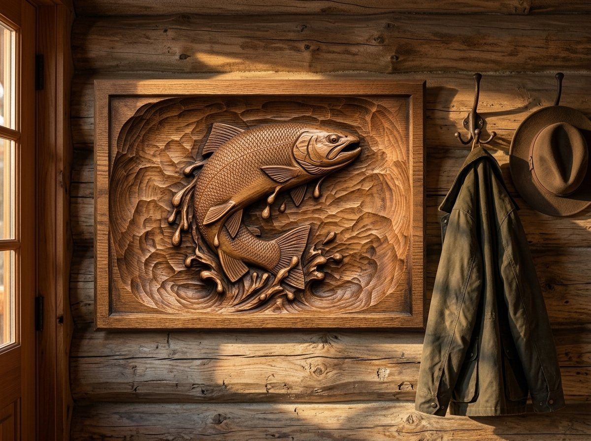 Leaping Trout S-Curve CNC Relief STL bas-relief STL — view 12