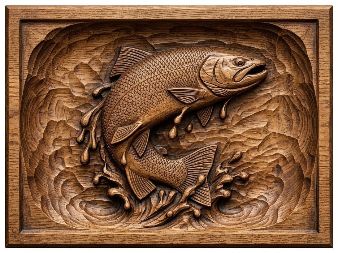 Leaping Trout S-Curve CNC Relief STL bas-relief STL — view 14