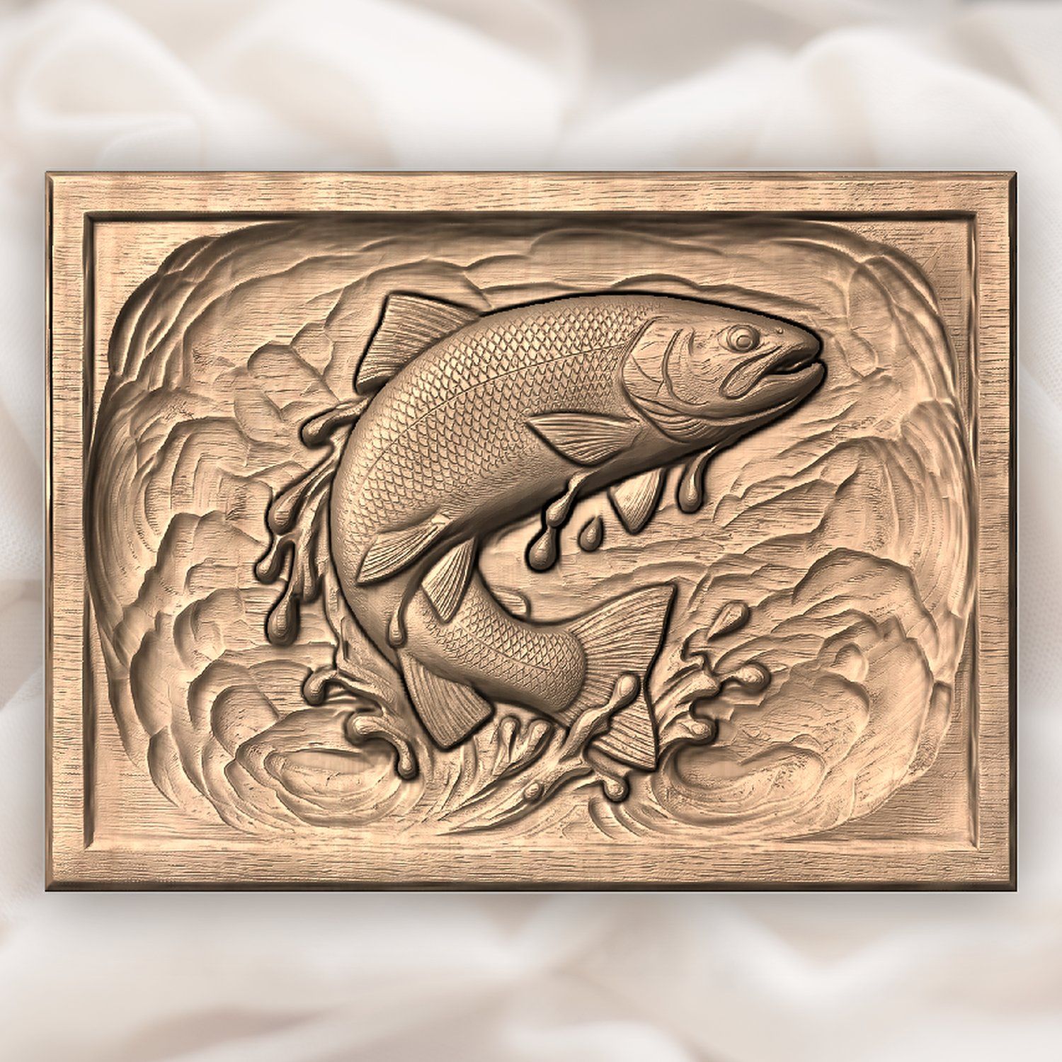 Leaping Trout S-Curve CNC Relief STL bas-relief STL — view 4